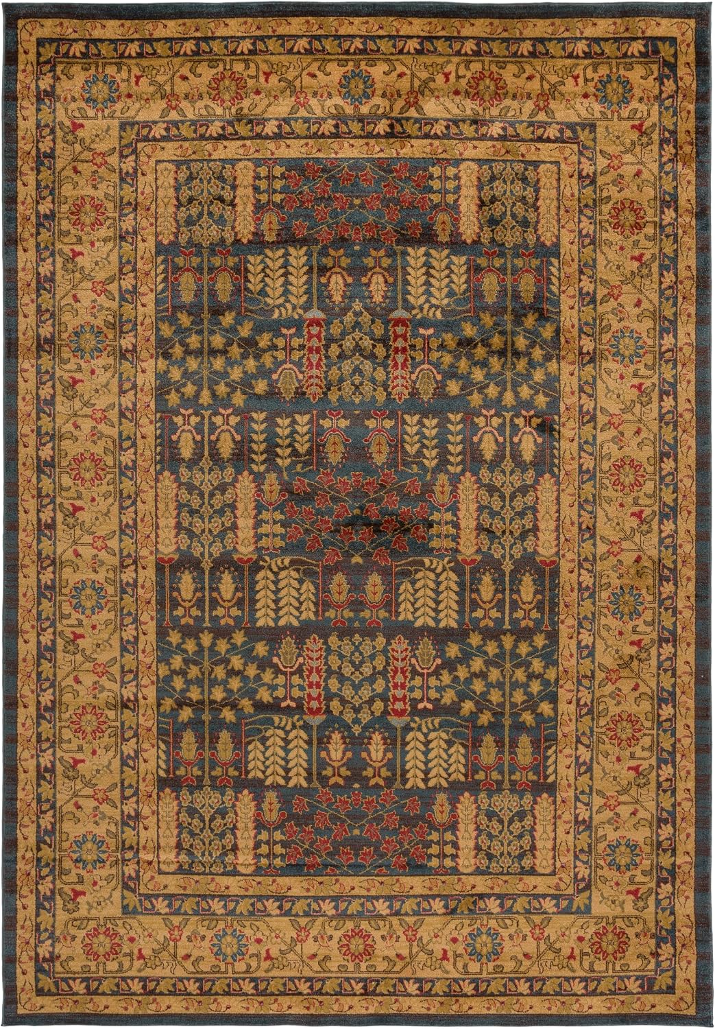 Alfombra área 10x14ft diseño oriental azul marino y natural