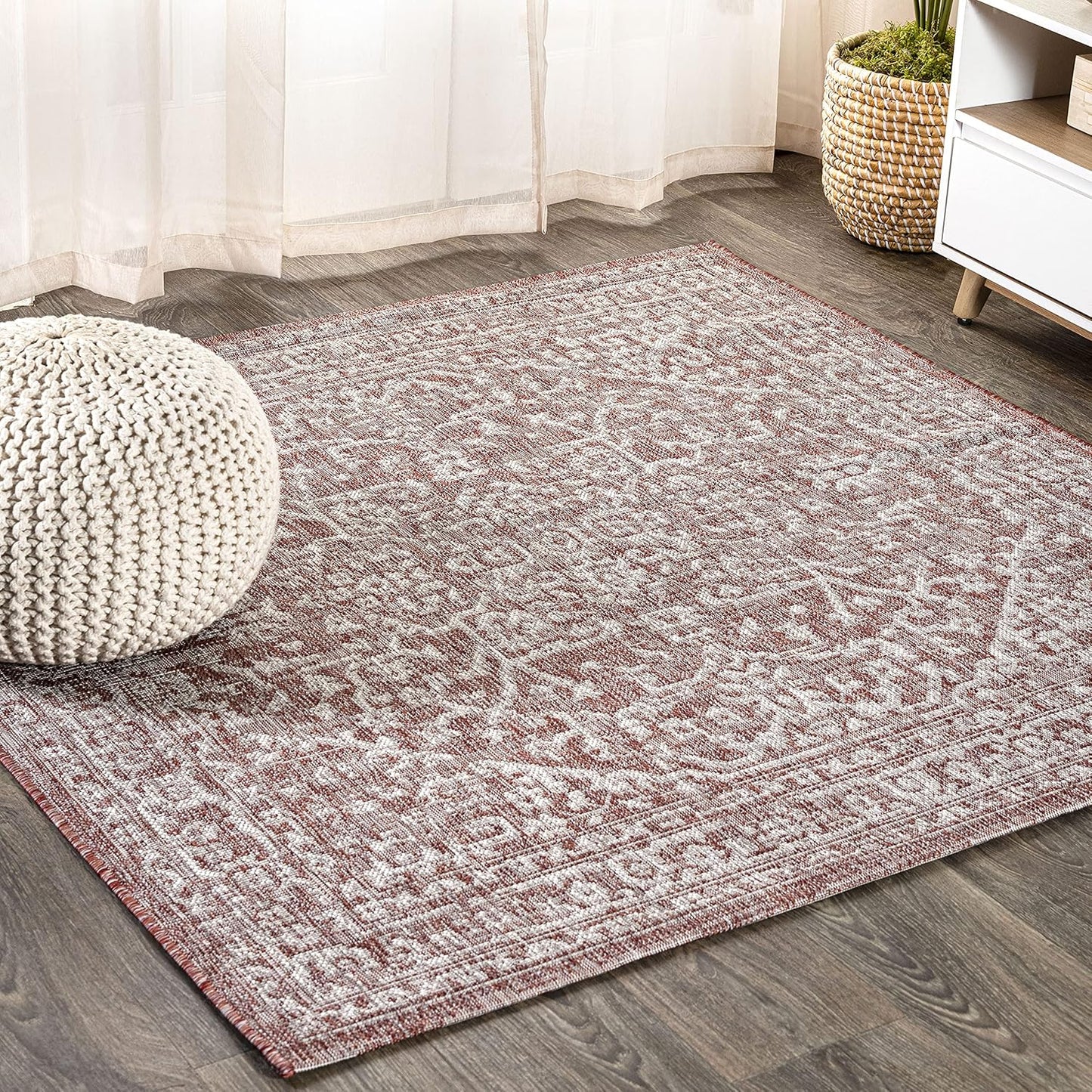 Tapete texturizado bohemio Malta 3ft cuadrado rojo/gris
