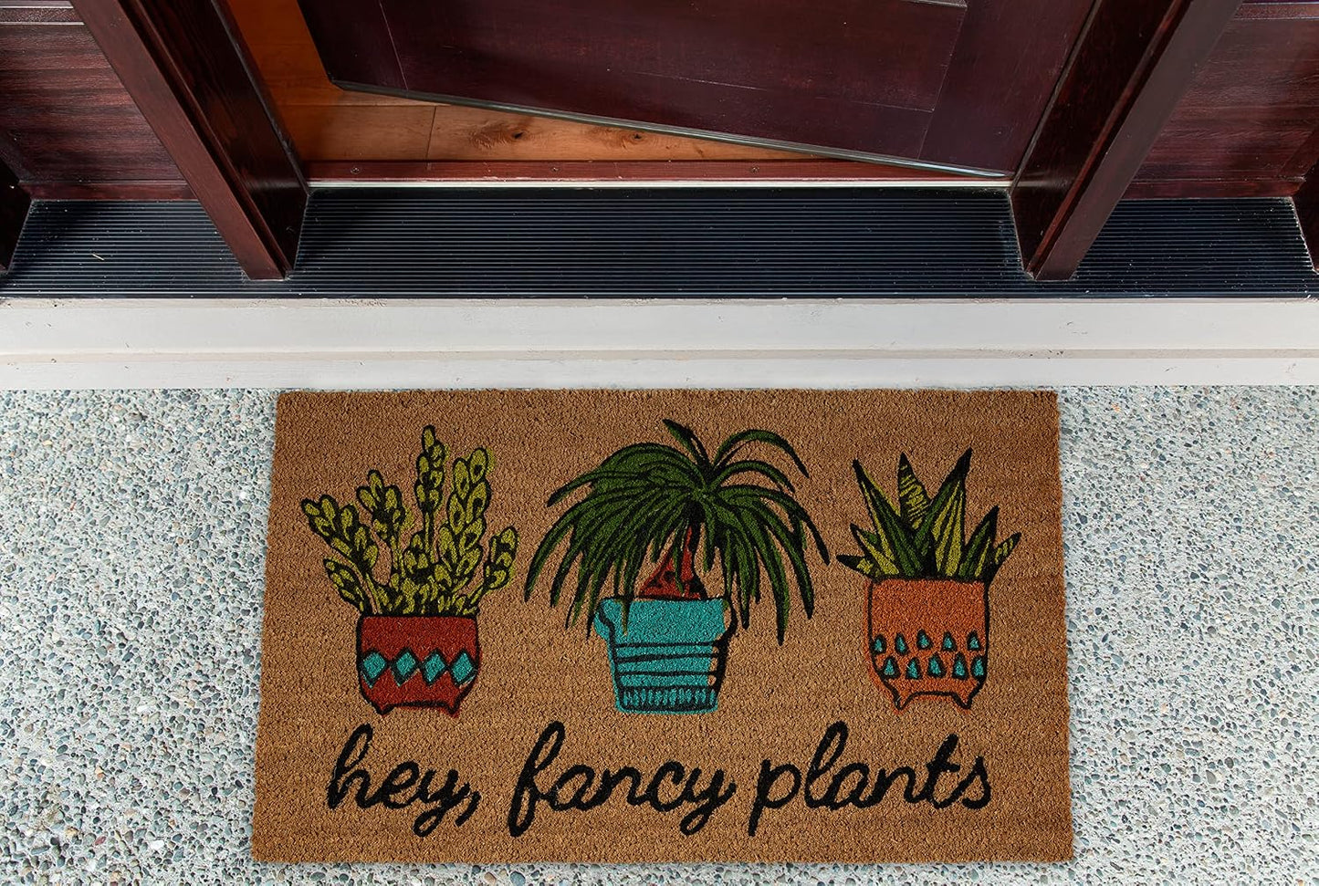 Felpudo fibra coco natural 17x29" plantas elegantes