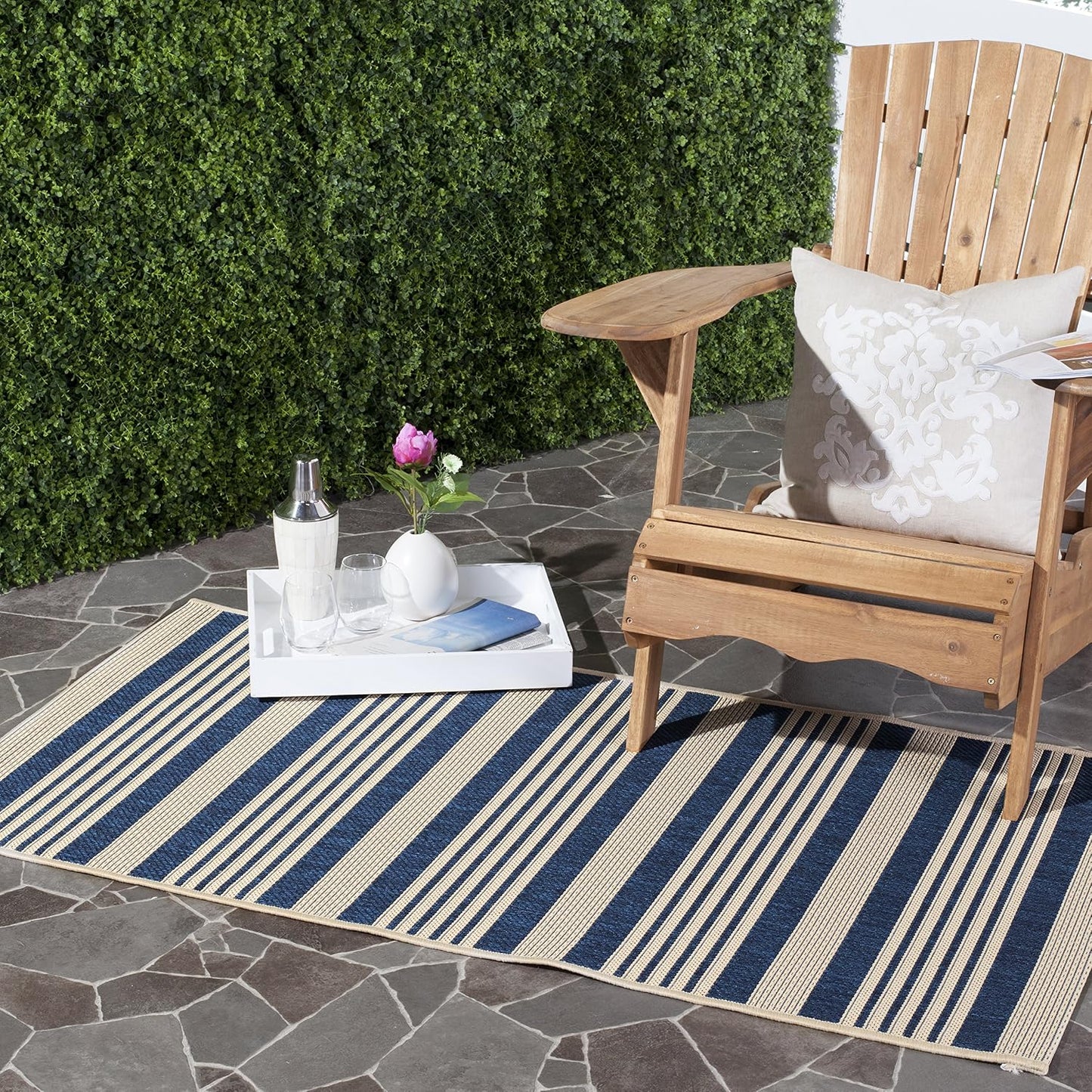 Alfombra cuadrada 2.7ft azul marino y beige resistente exterior