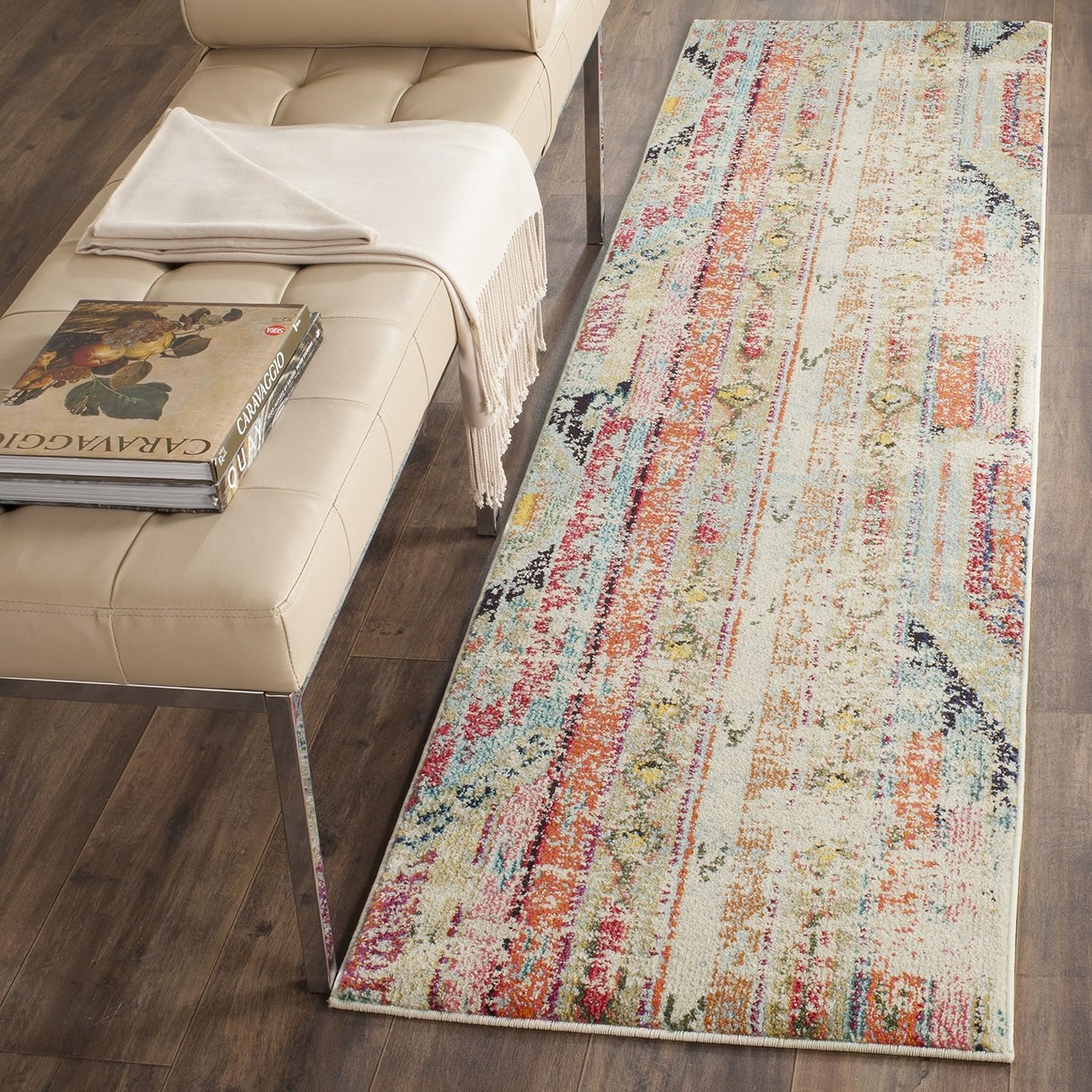 Alfombra boho chic efecto desgastado 2'2"x6'