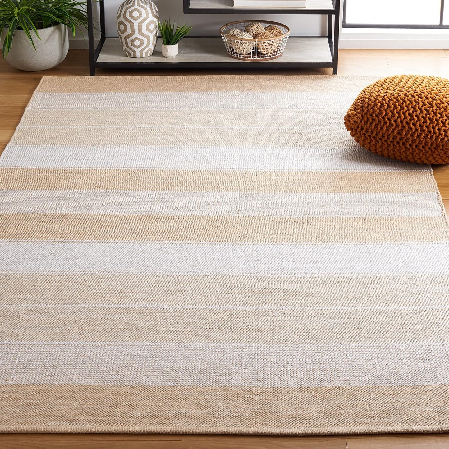 Alfombra Kilim 3x5ft marfil y dorado tejido plano entrada