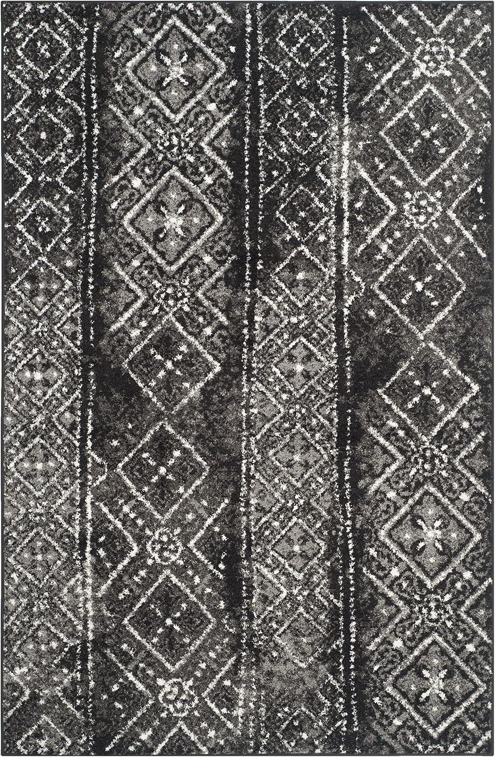 Alfombra sala 5'1x7'6" negro plateado diseño marroquí