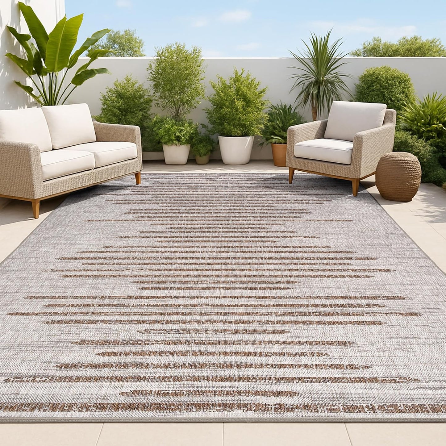 Alfombra geométrica rayas 3x5pulg beige/marrón Zolak Berber