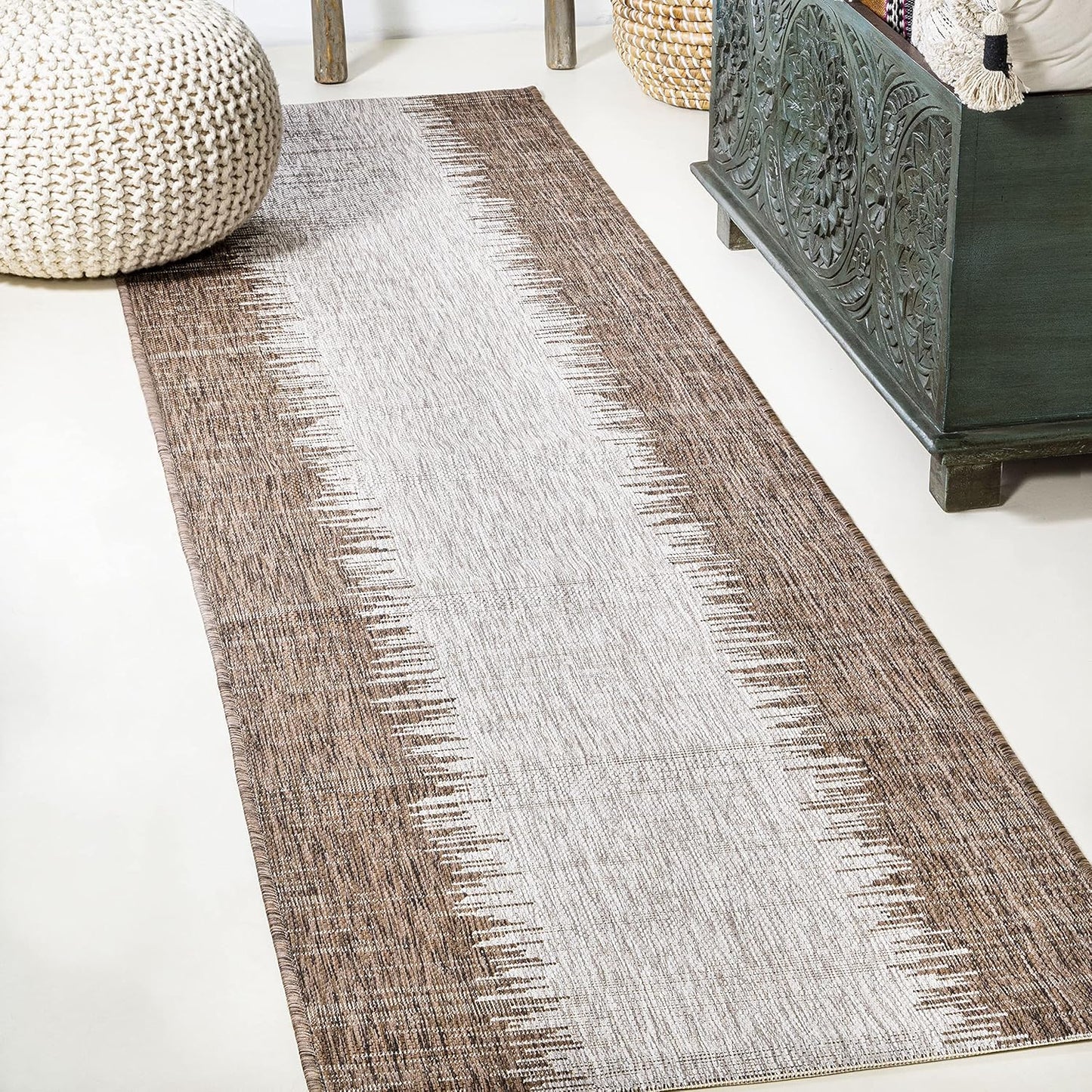 Alfombra pasillo 2x8ft marrón/beige para patio y porche