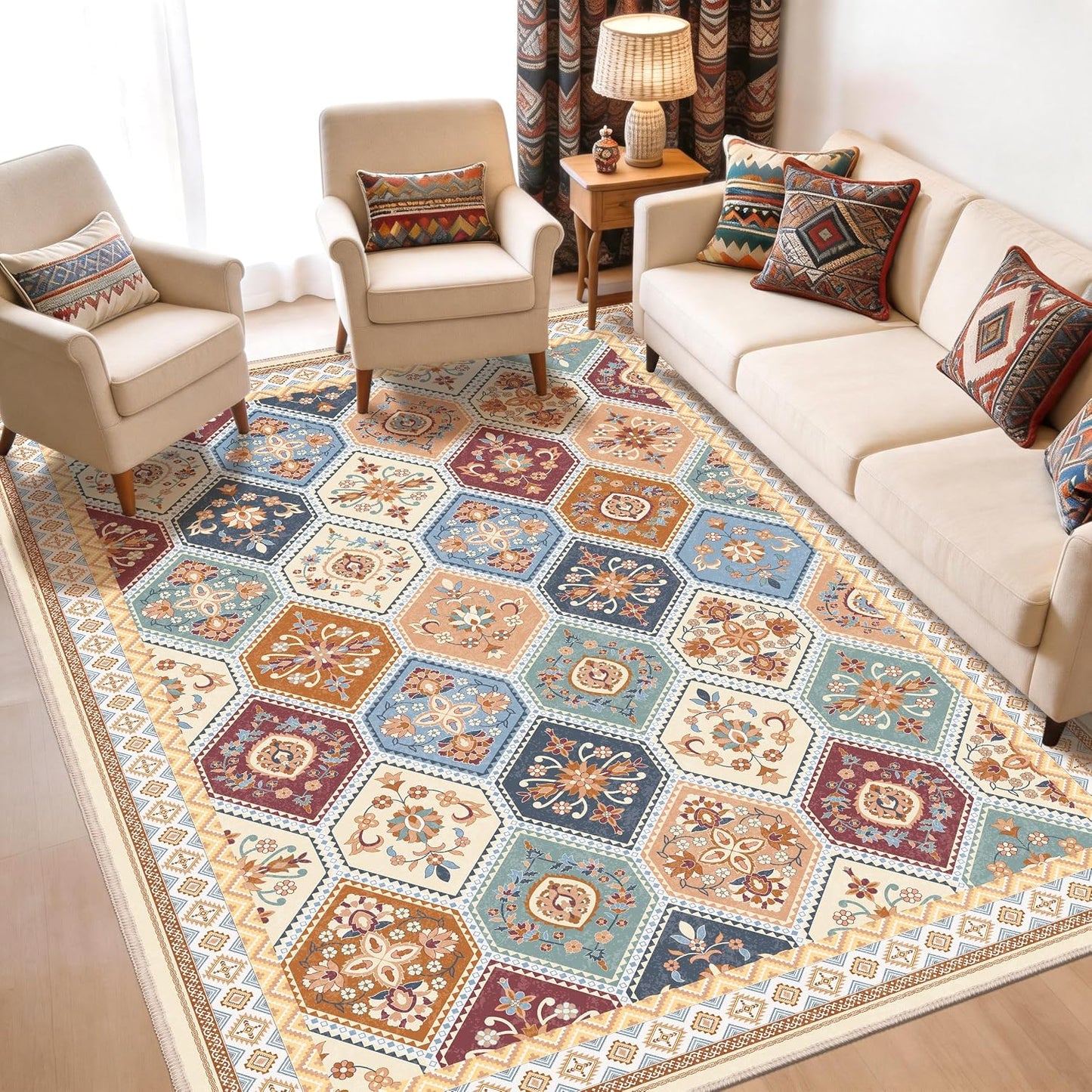 Alfombra suave antiderrap bohemia marroquí 5x7pulg