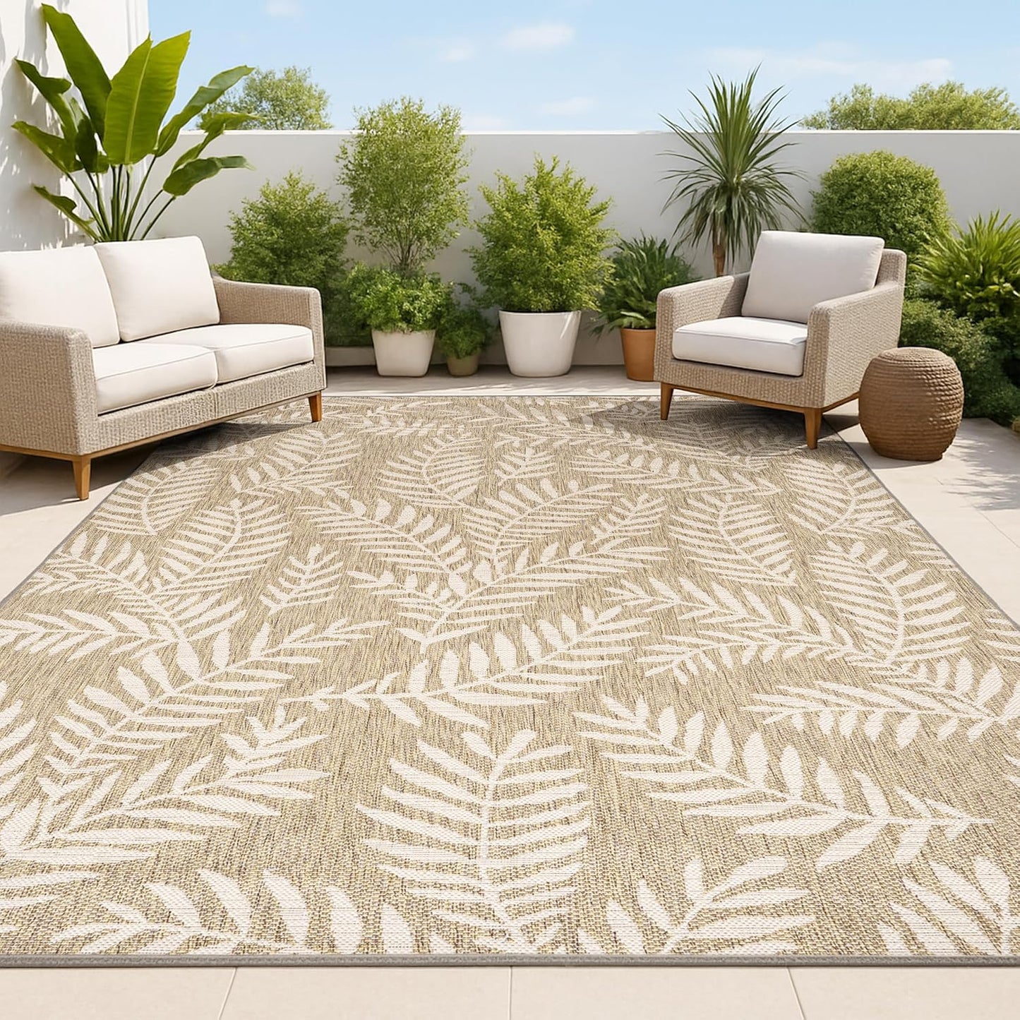 Alfombra nevis 4x6ft marrón/beige para patio exterior