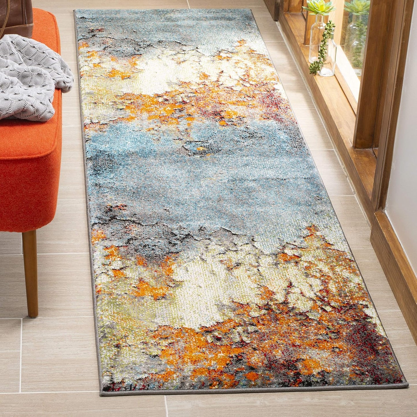 Alfombra pasillo 2'3"x6' azul moderna no pelusa