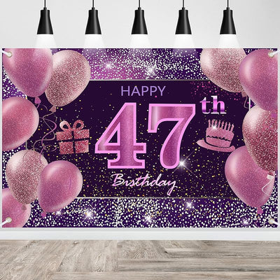 Decoración cumpleaños 47 niña pancarta rosa oro rosa con cuerda