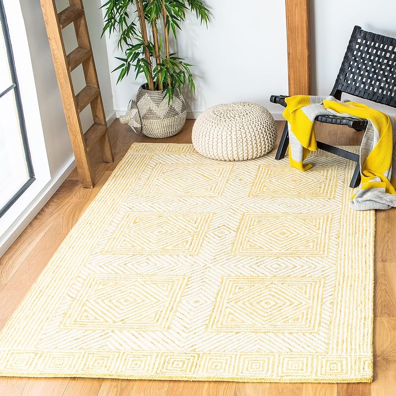 Alfombra decorativa 4x6ft lana hecha a mano amarillo marfil