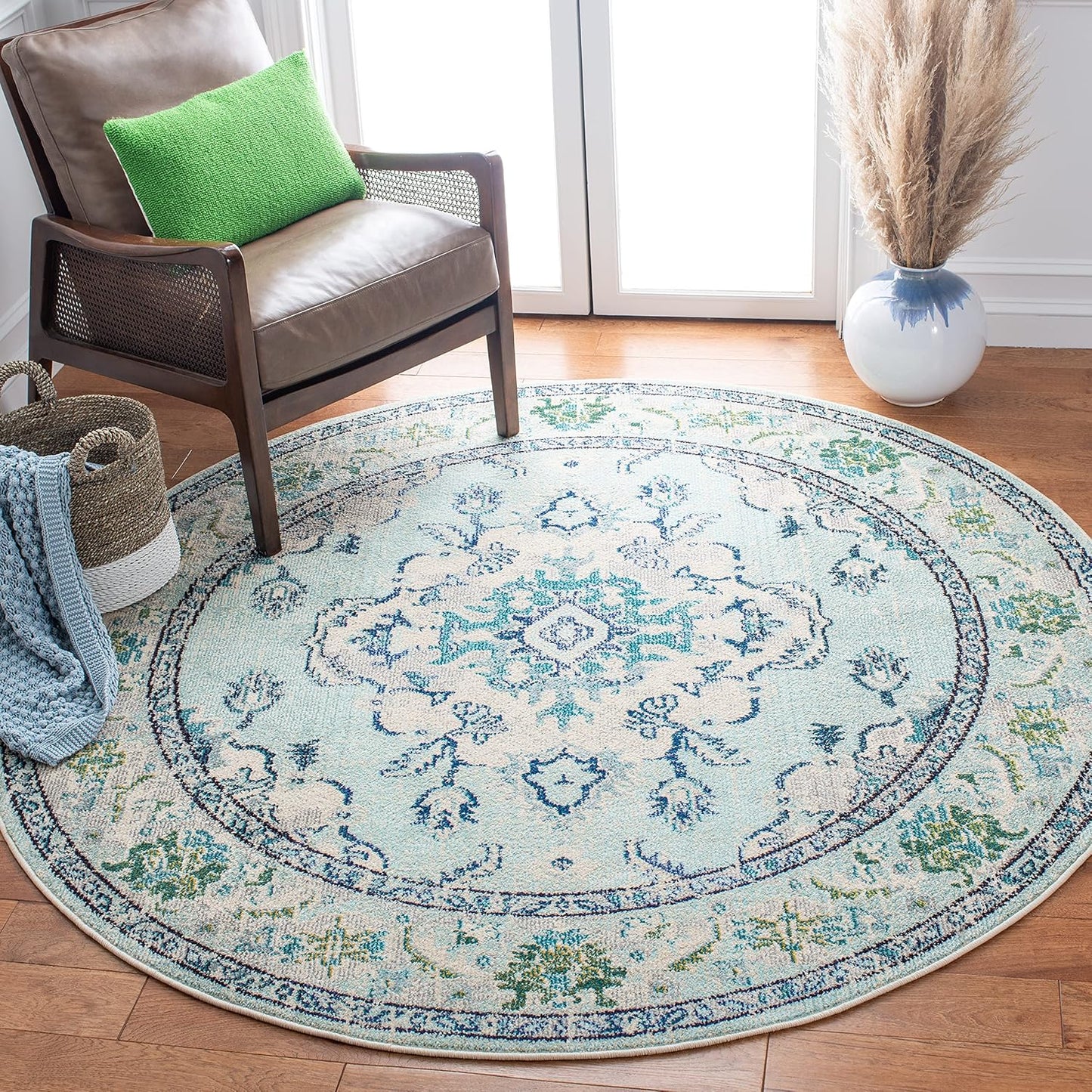 Alfombra decorativa redonda 3ft azul y marfil sala