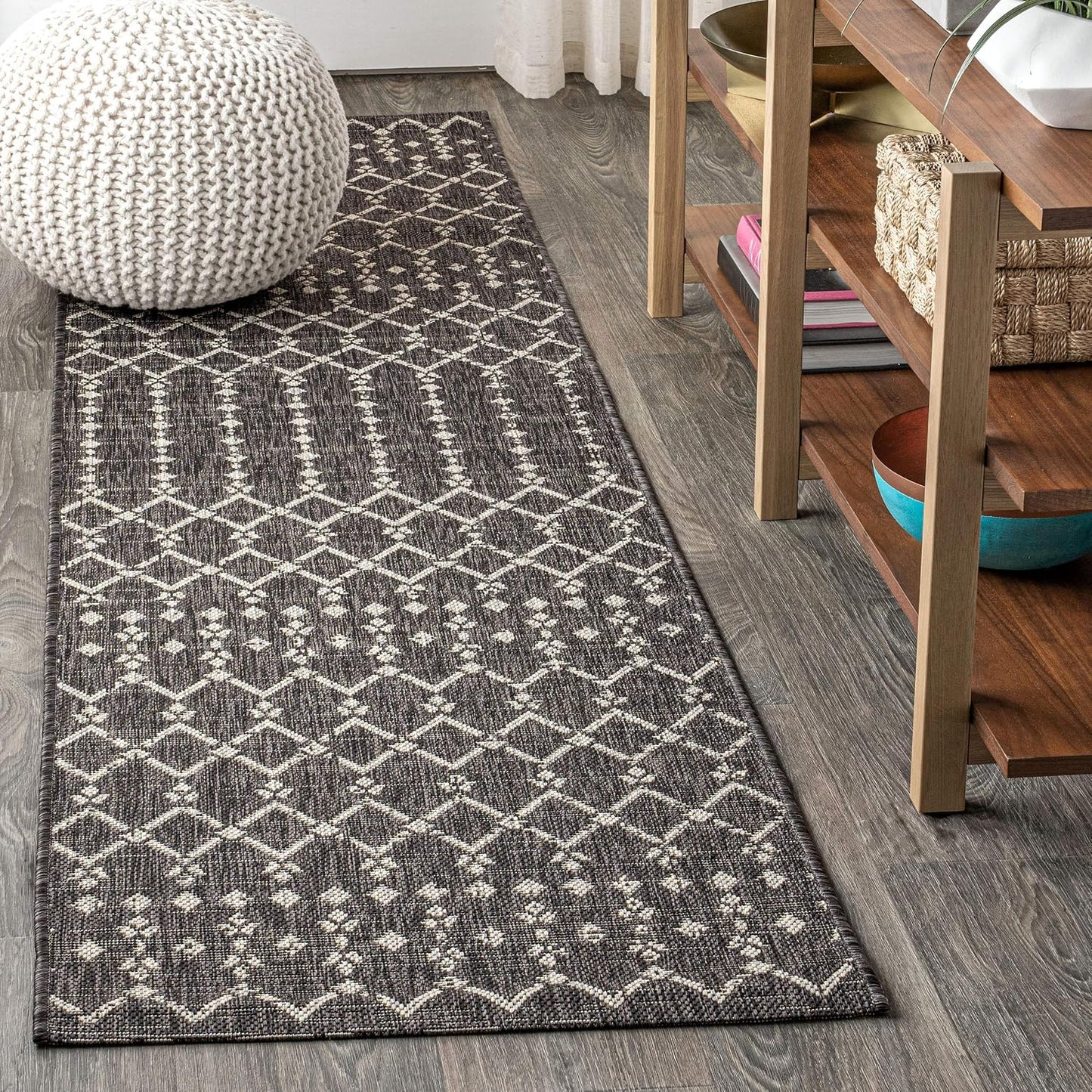 Alfombra Corredor Marroquí 2x8" Negro/Gris Texturizado