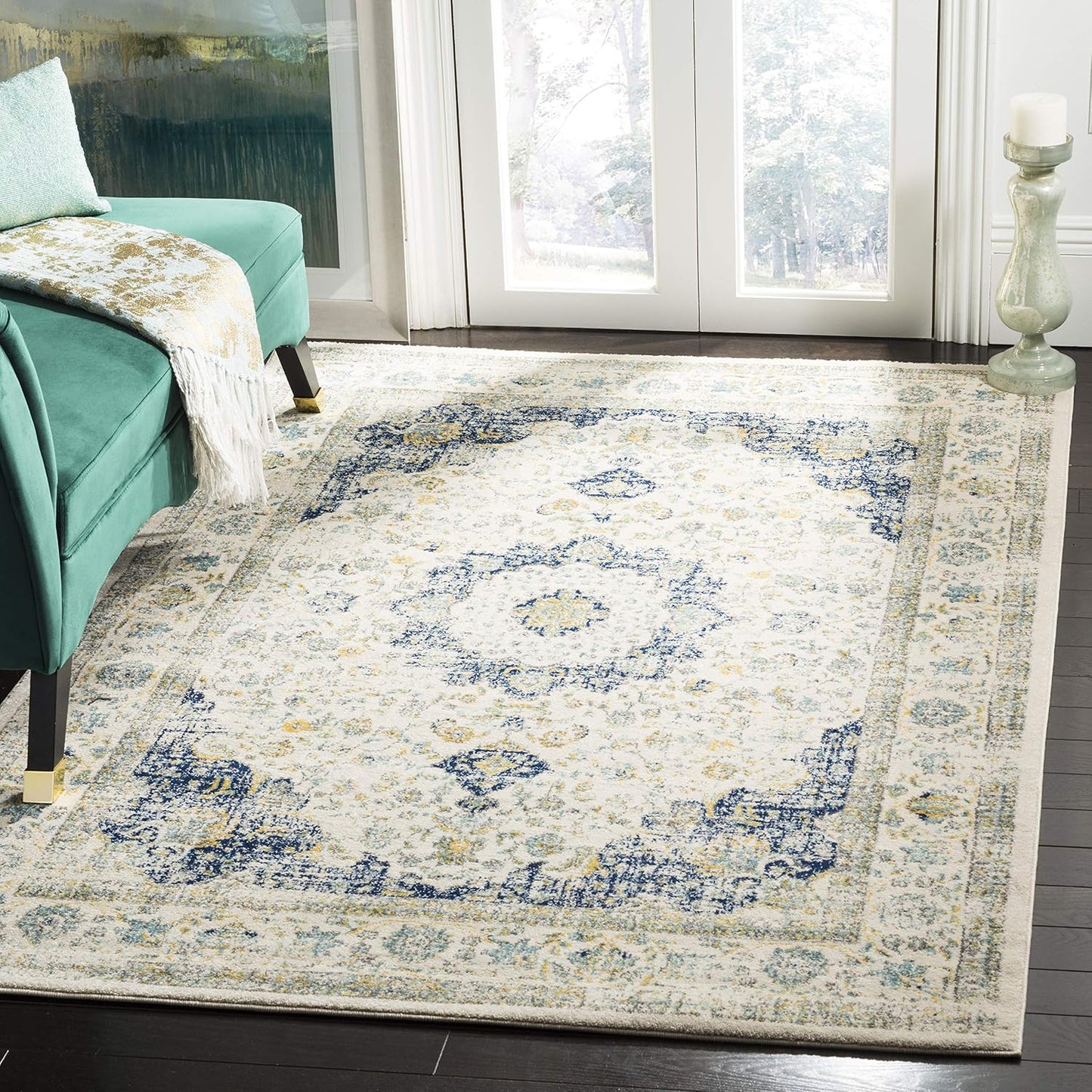 Alfombra Medallón Oriental Chic Marfil/Azul 2'2x4'