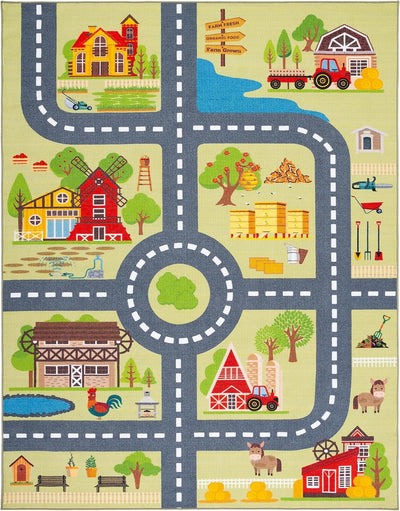 Alfombra niños 9x12ft color verde y gris antideslizante