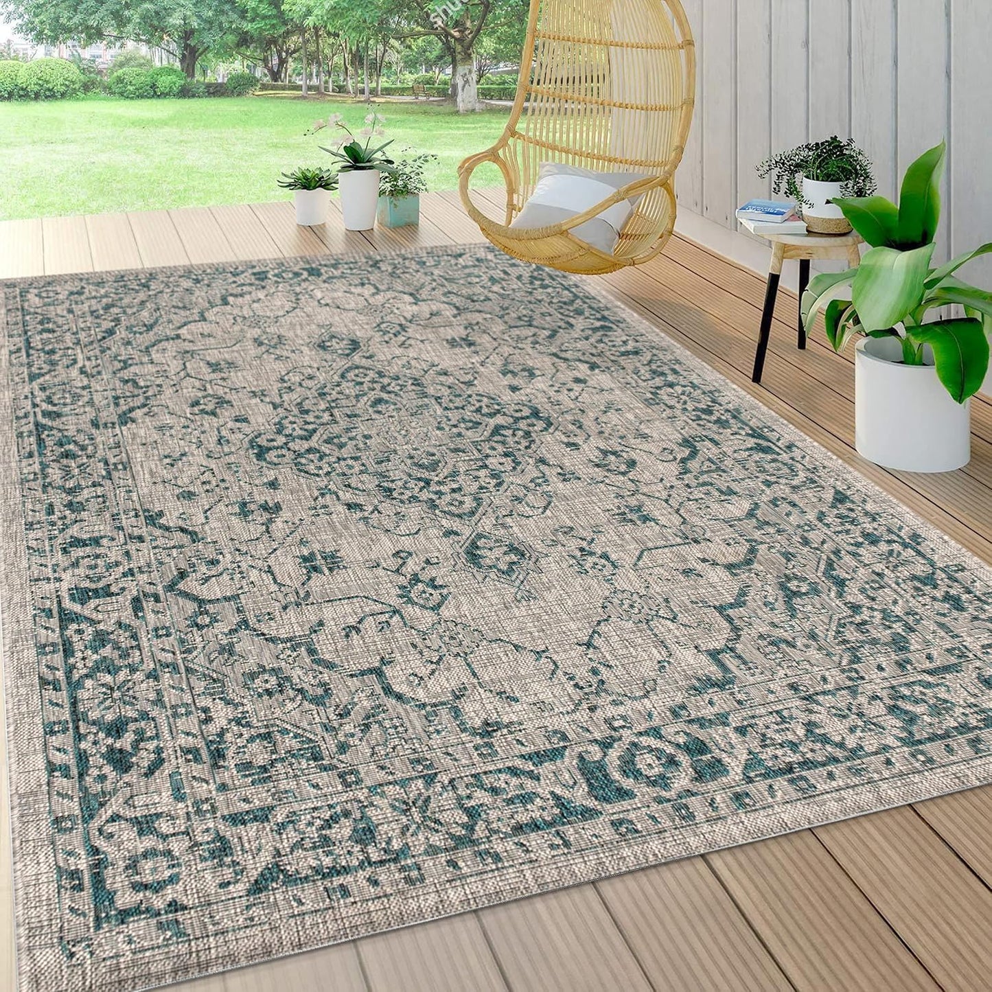 Alfombra bohemia 8x10ft gris/verde texturizado