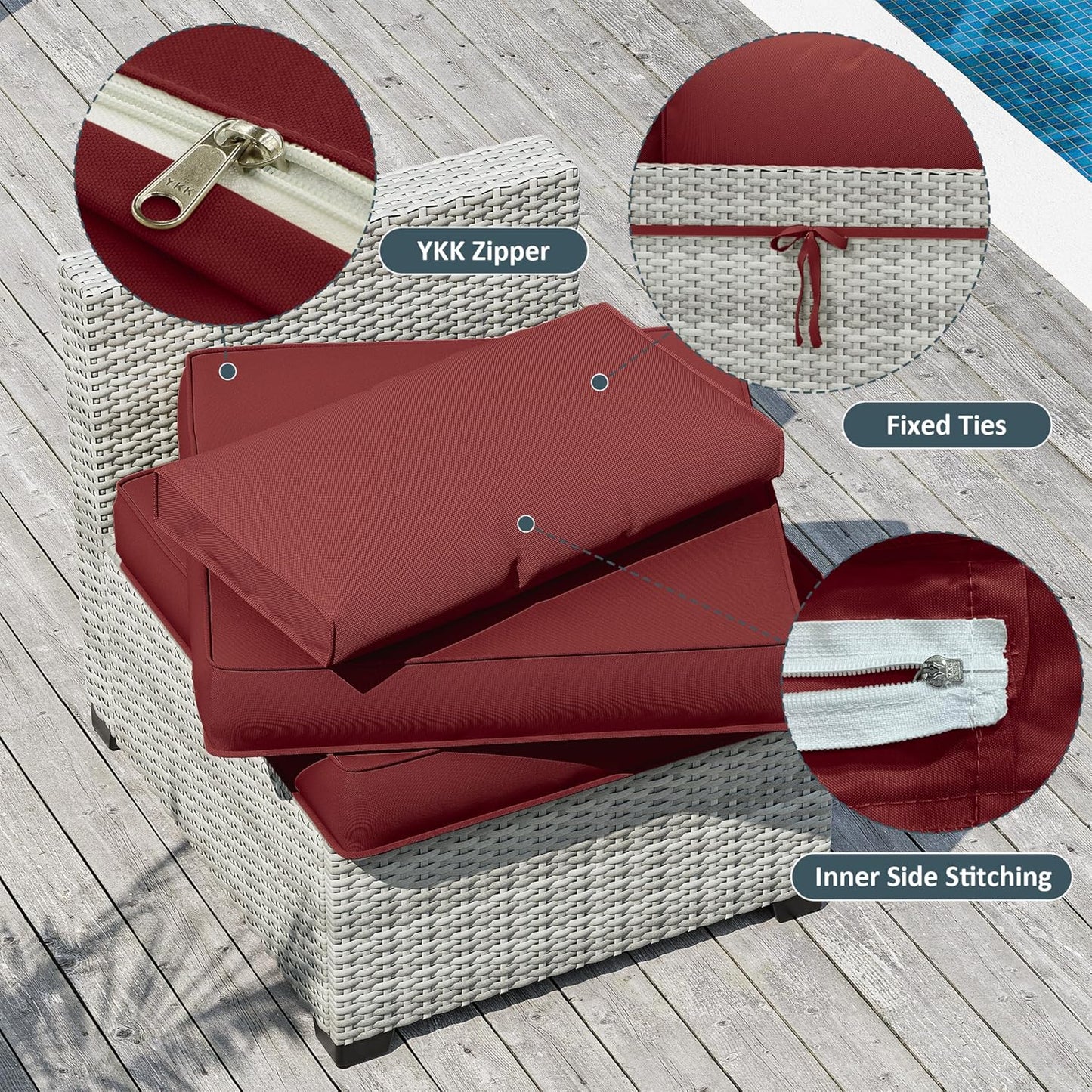 9 Fundas cojín impermeables con cremallera exterior borgoña
