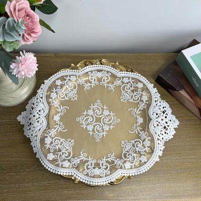 2 Pzas Manteles Encaje Francés Bordado 15x12pulg Blanco