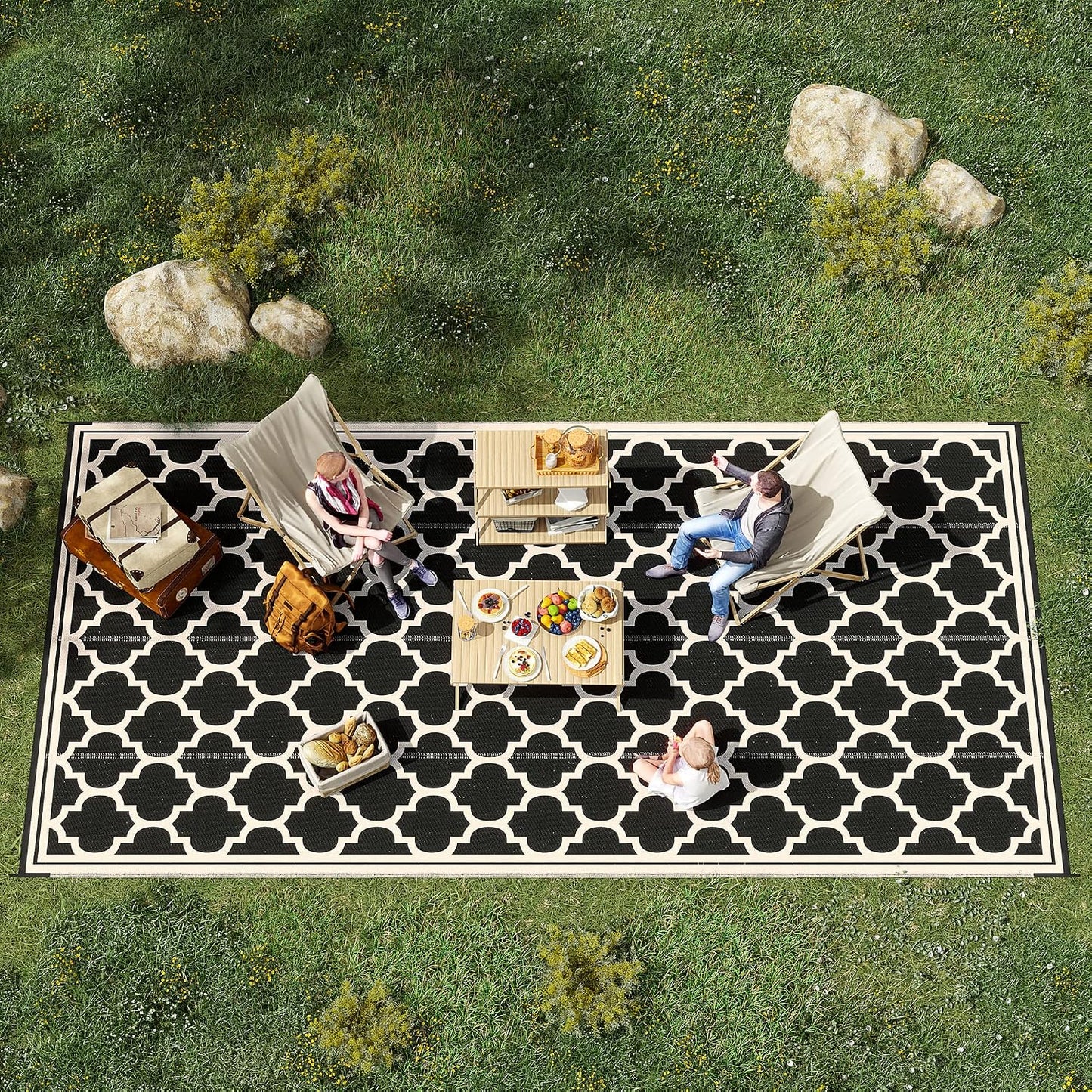 Alfombra portátil exterior 9x18ft impermeable negro