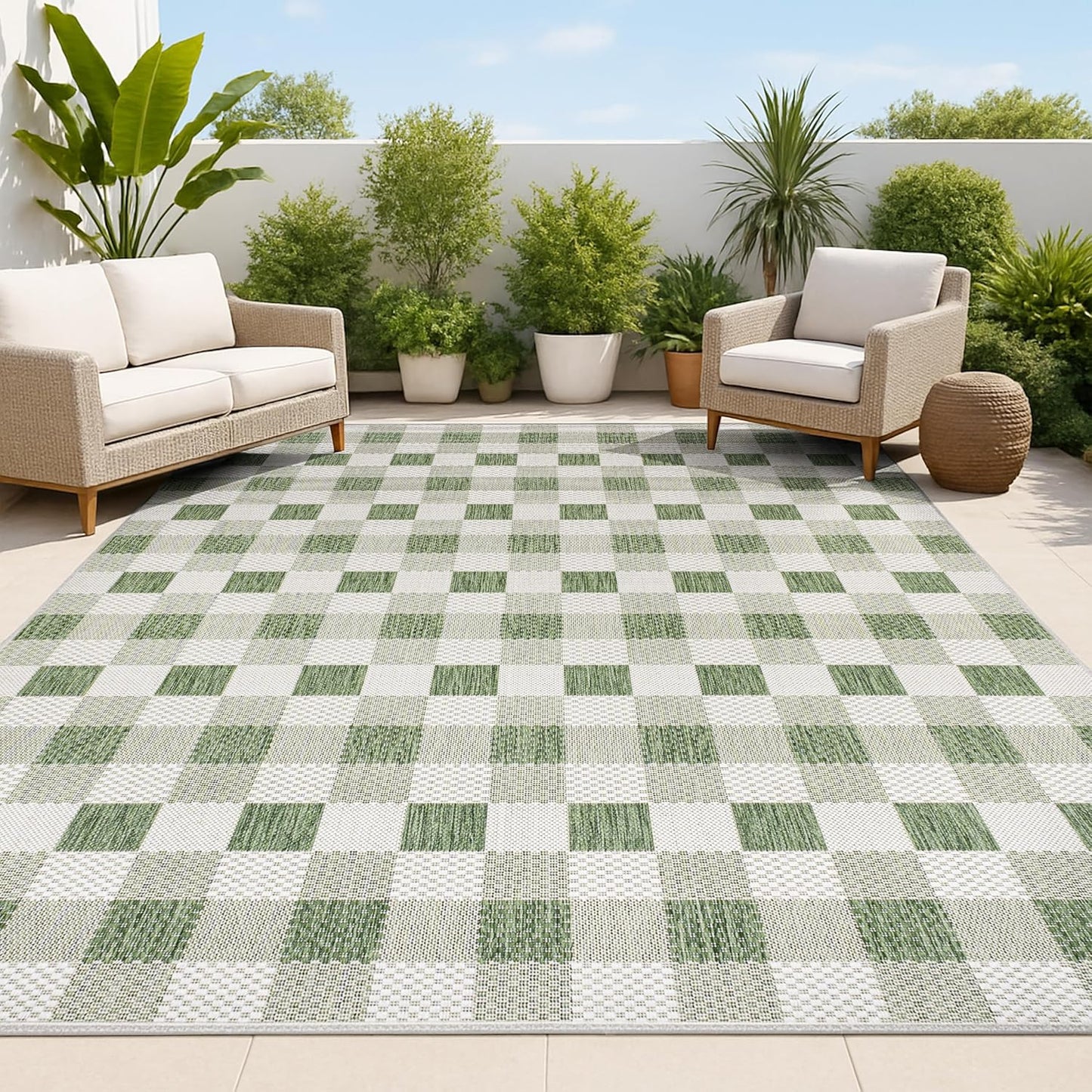 Alfombra geométrica interiores 4x6ft verde/crema