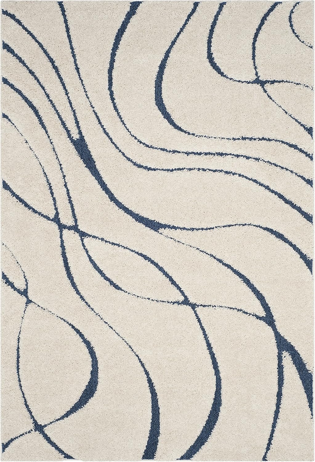 Alfombra decorativa 2'3"x4' crema y azul no pelusa 1.2"