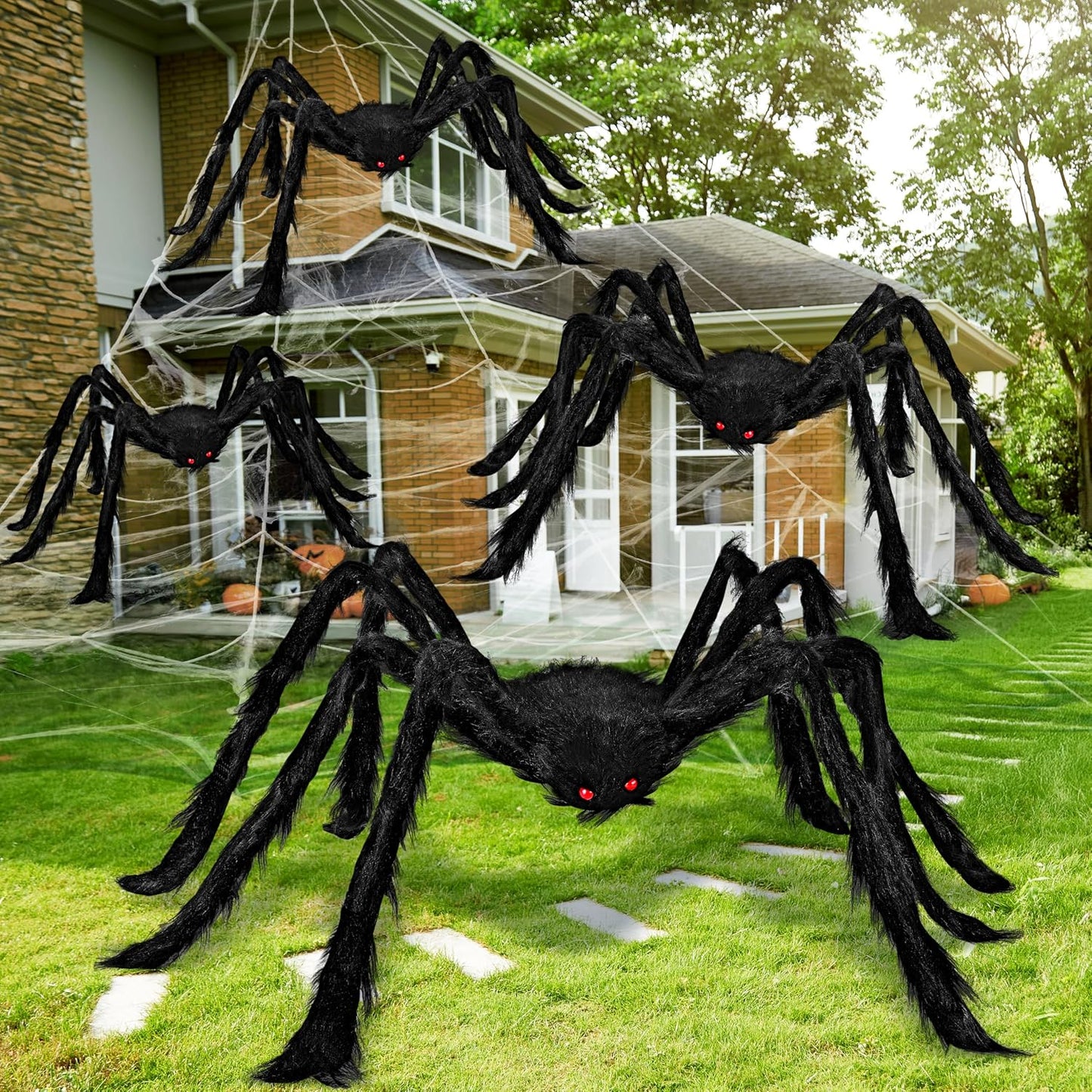 Set 4 arañas Halloween decoración exterior e interior