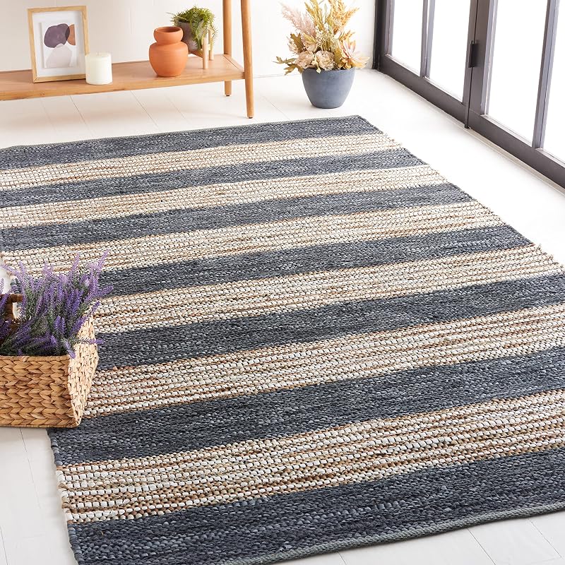 Alfombra 8x10" Vintage cuero gris rayas hechas a mano