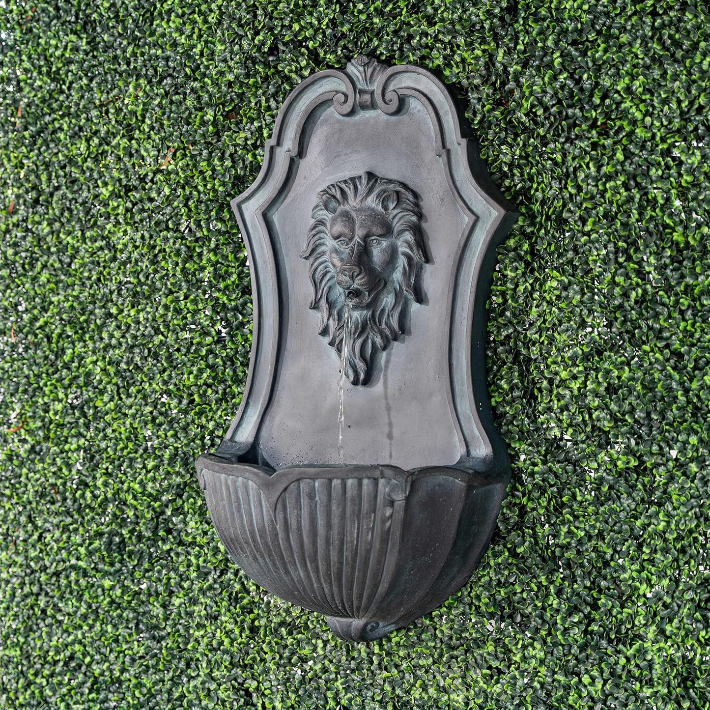 Fuente cabeza león pared solar 29.9 gris