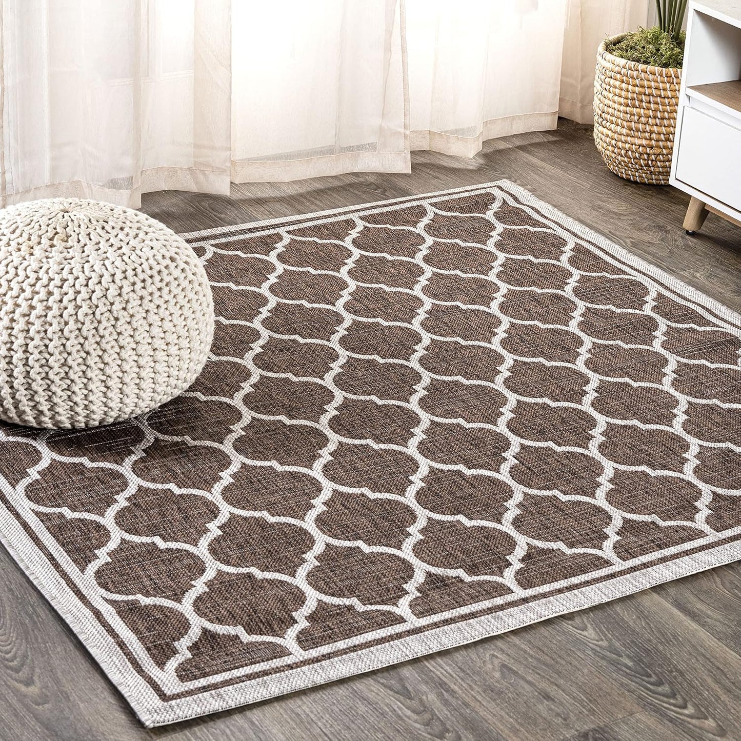 Alfombra cuadrada enrejado marroquí 4x4ft color espresso