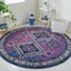 Alfombra redonda Hamadan 6'7" morado y negro diseño oriental