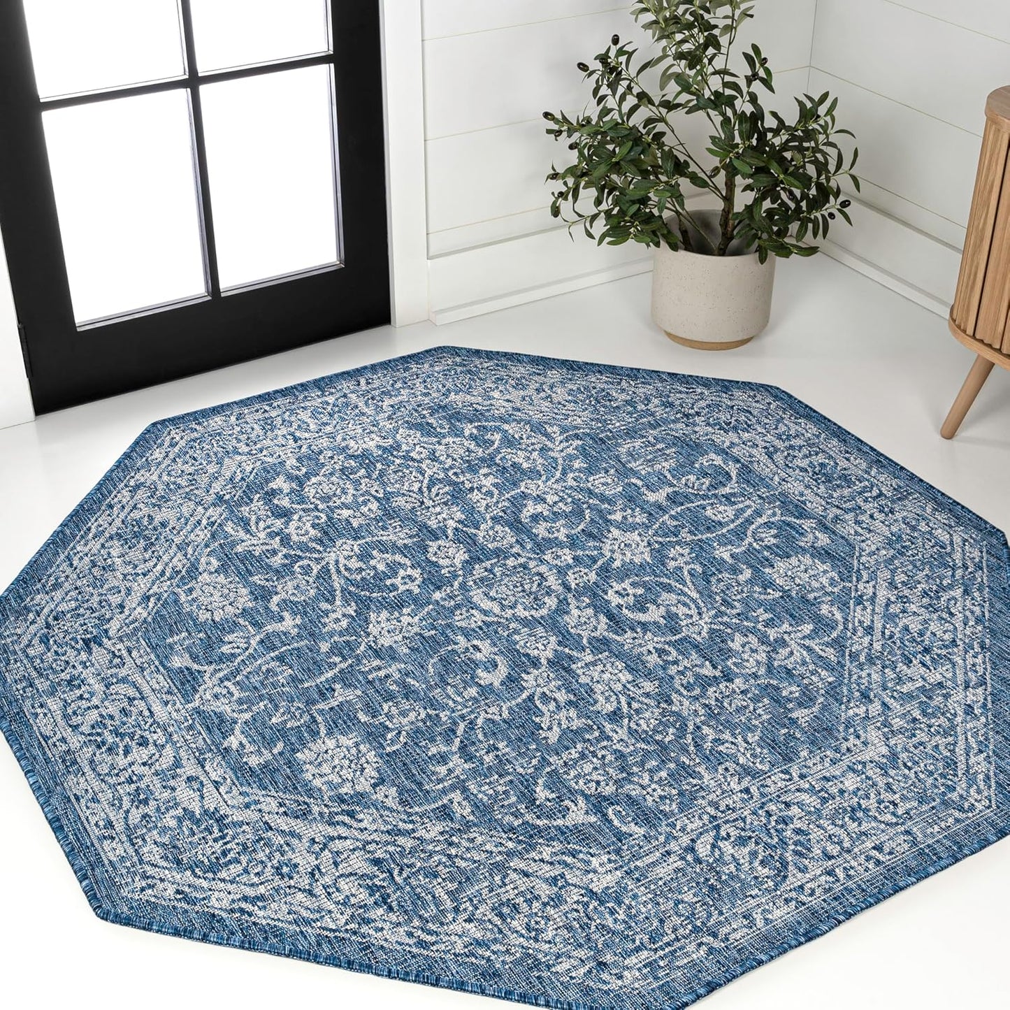 Alfombra octagonal bohemia texturizada 8ft azul marino/gris