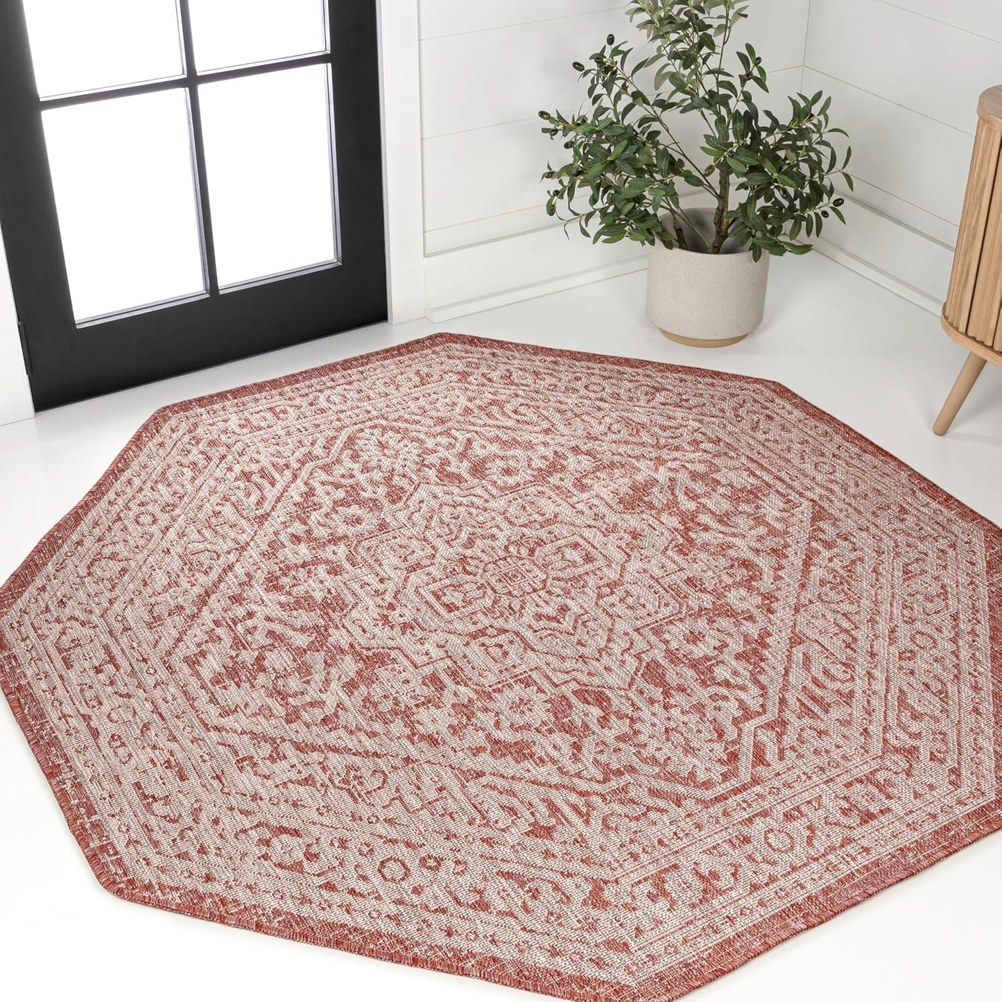 Alfombra octagonal 8ft texturizada rojo/taupe