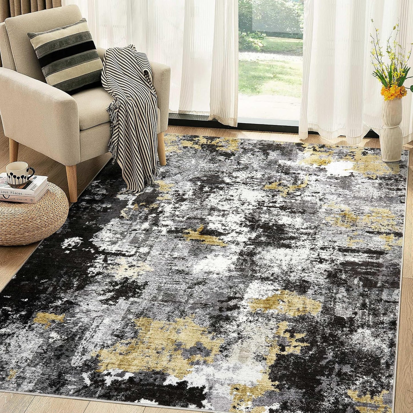 Alfombra 6x9pulg Moderna Abstracta Neutra para Sala
