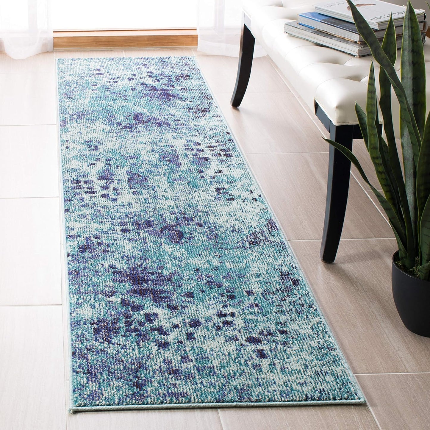 Alfombra Pasillo 2'2x8' Turquesa Abstracto Boho