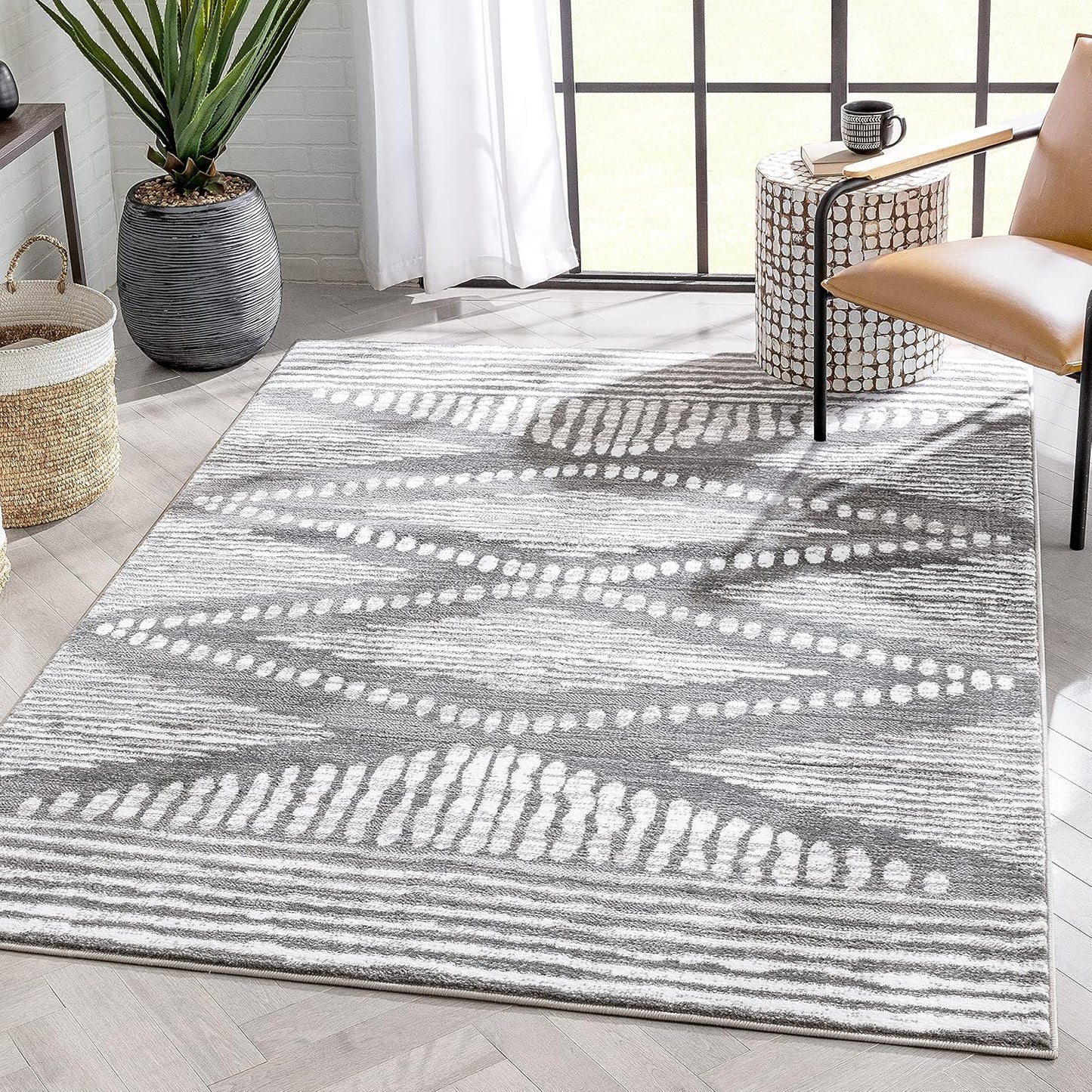 Alfombra tribal gris medallón diamante 2x7ft