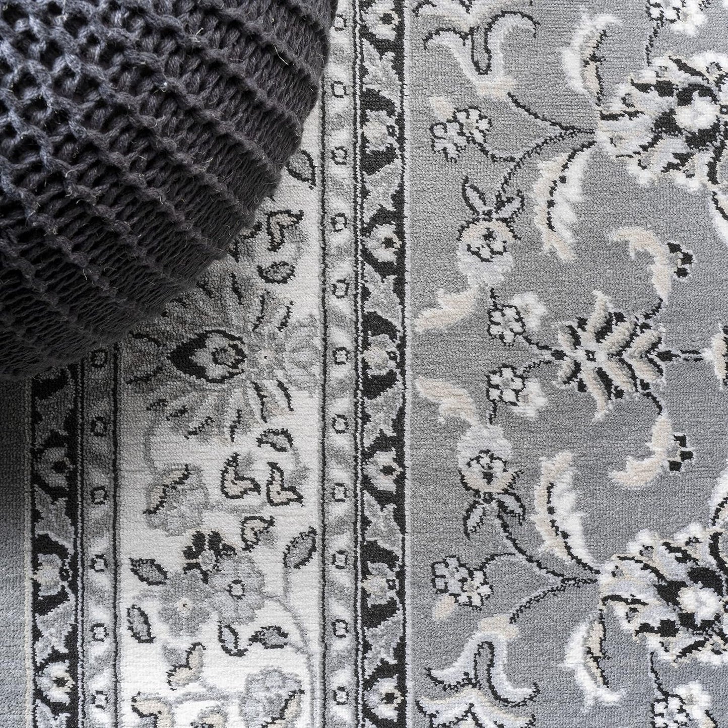 Alfombra moderna floral 2x10" gris/crema