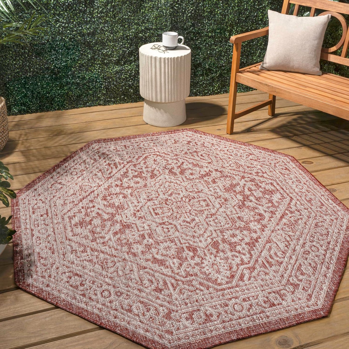 Alfombra octagonal 8ft texturizada rojo/taupe