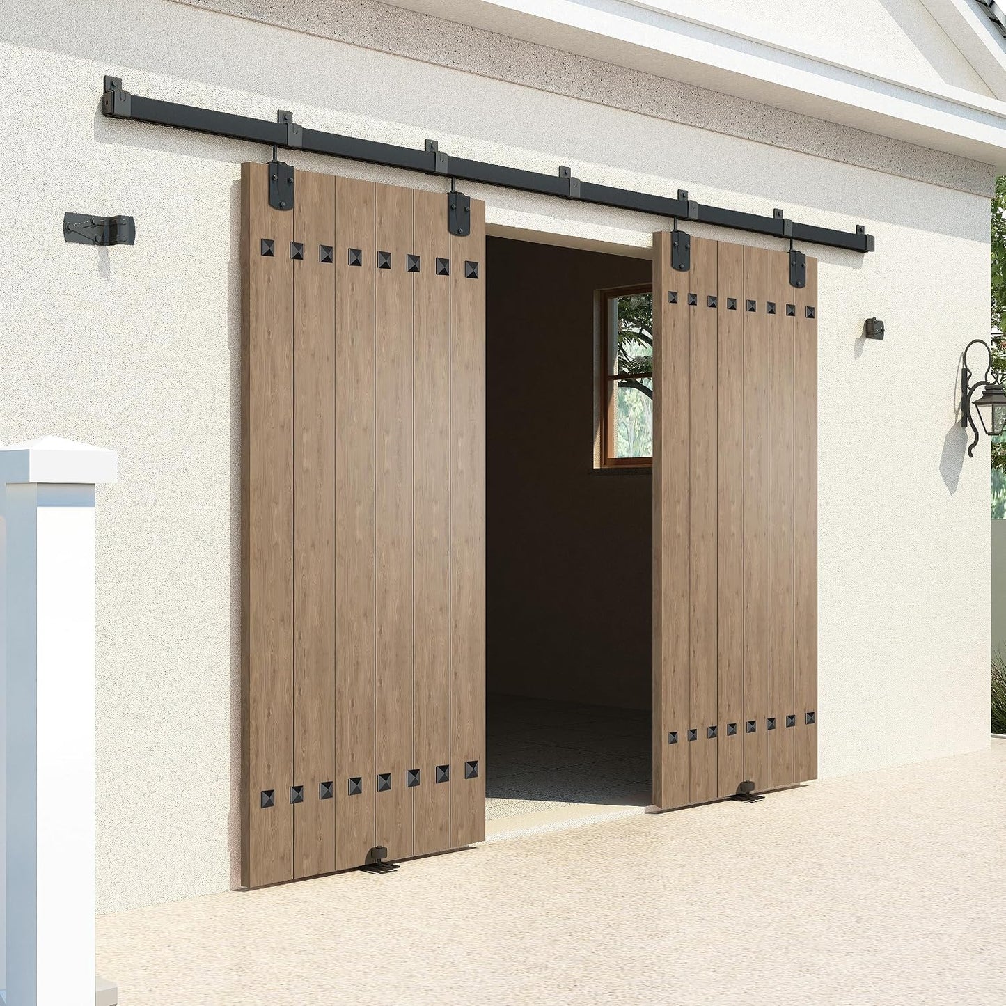 Kit herrajes puerta corrediza granero riel 16ft negro