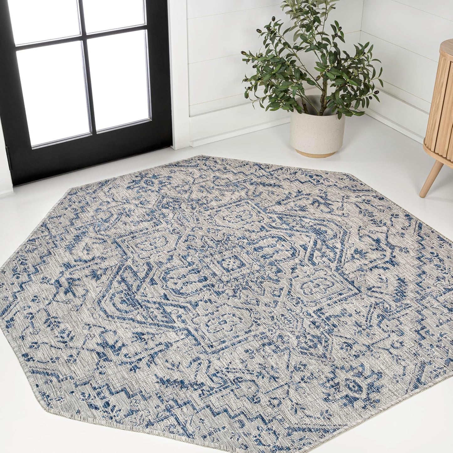 Alfombra octagonal boho 8ft azul marino/gris texturizado