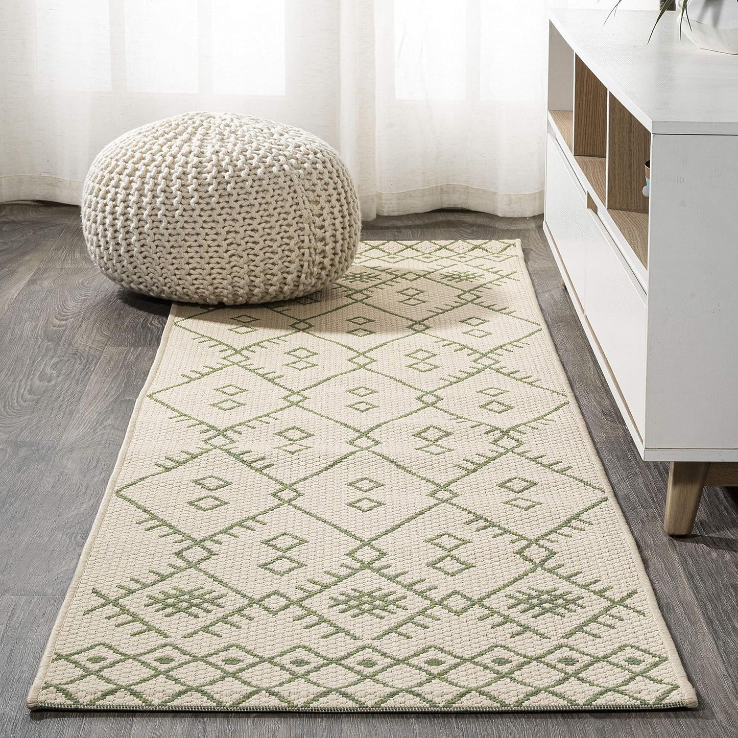 Tapete marroquí bohemio 2x10ft beige/verde para patio