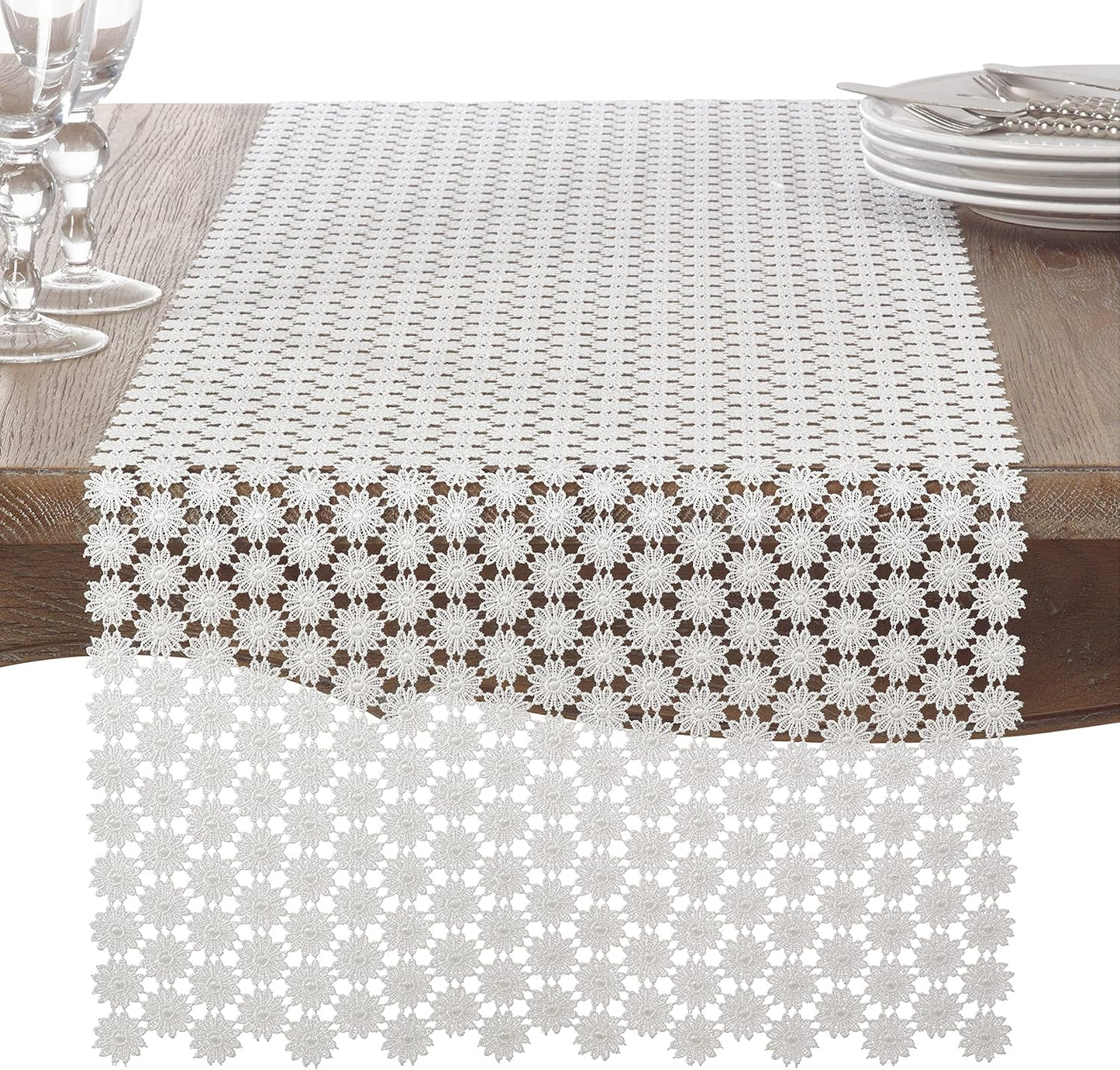 Camino mesa encaje calado 16x120pulg marfil