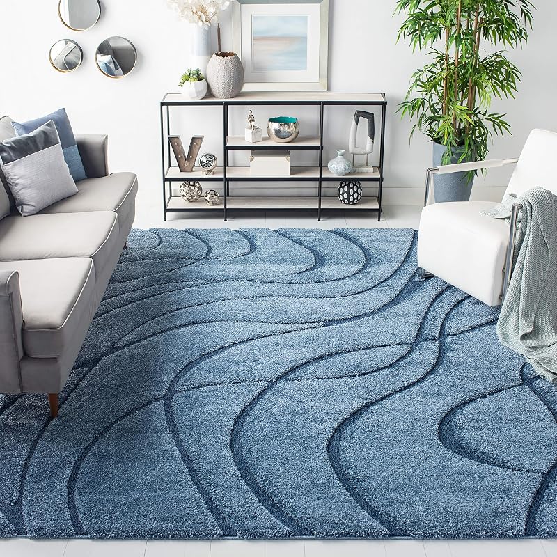 Alfombra área 8x12ft 1.2" grosor azul claro y azul