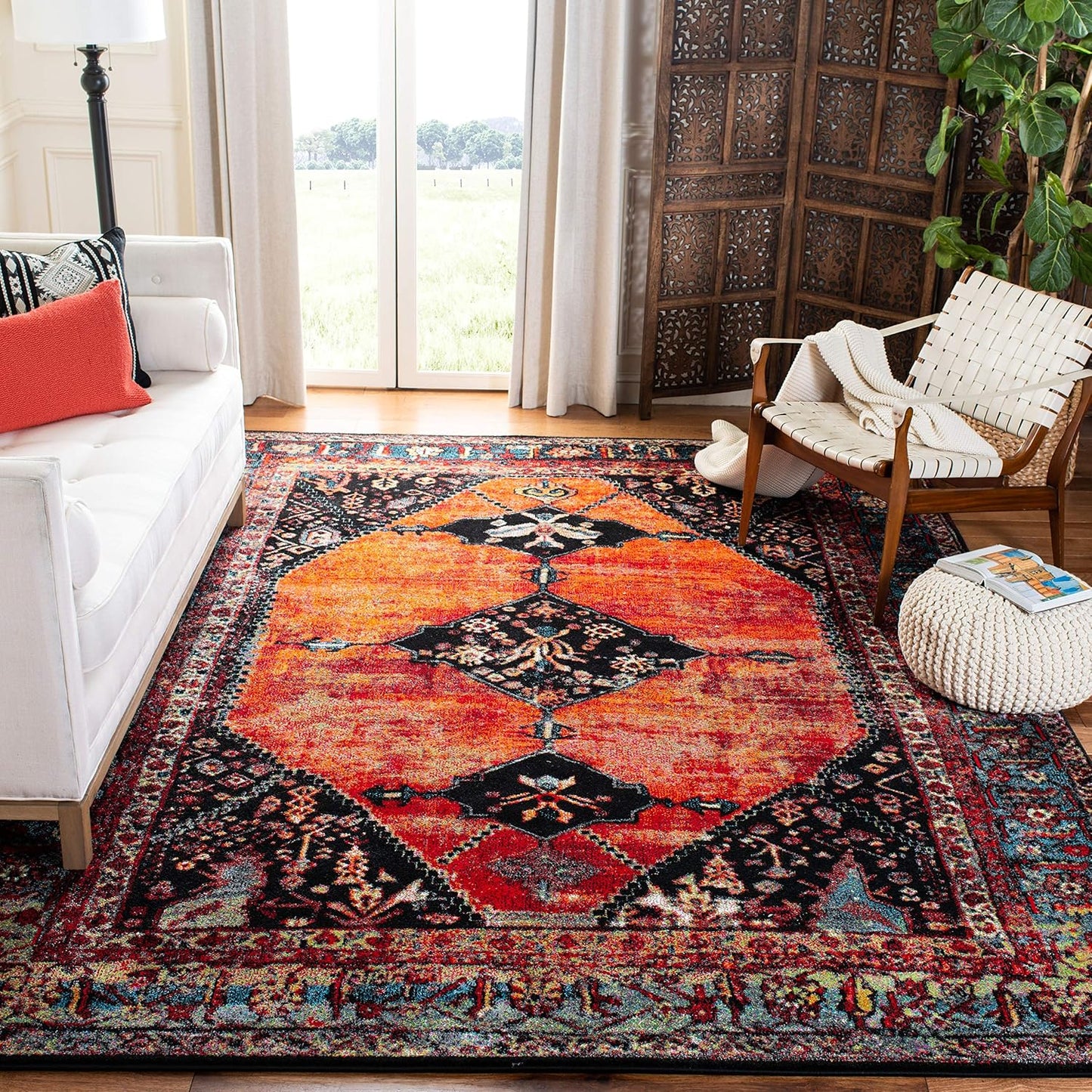 Alfombra sala 8x10pulg naranja diseño persa tradicional