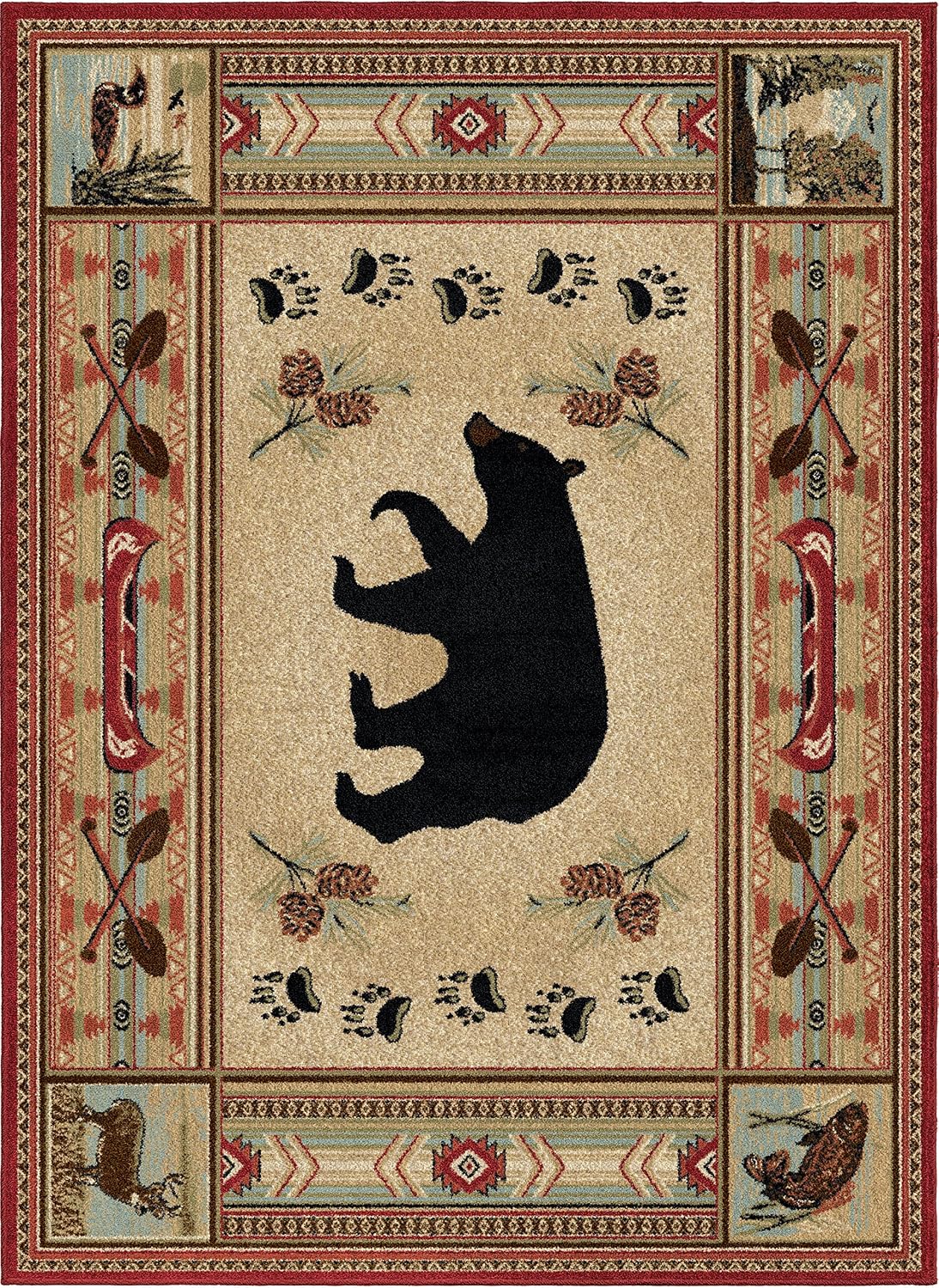 Alfombra rustica roja oso alce 5.3x7.3pies