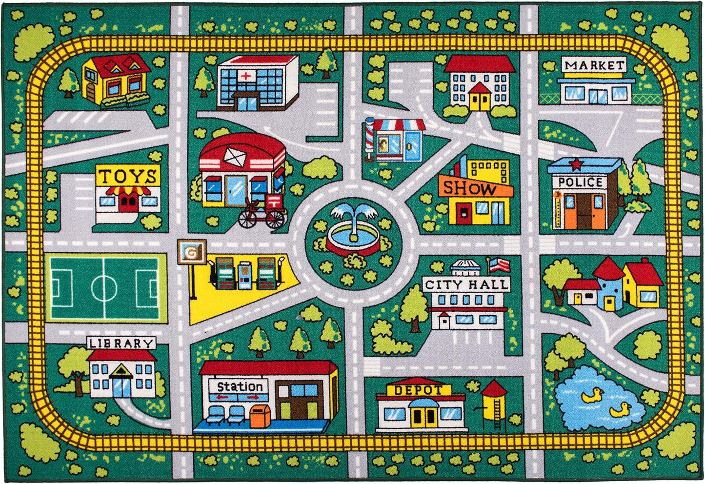 Alfombra antiderrap para niños 5x7ft color verde