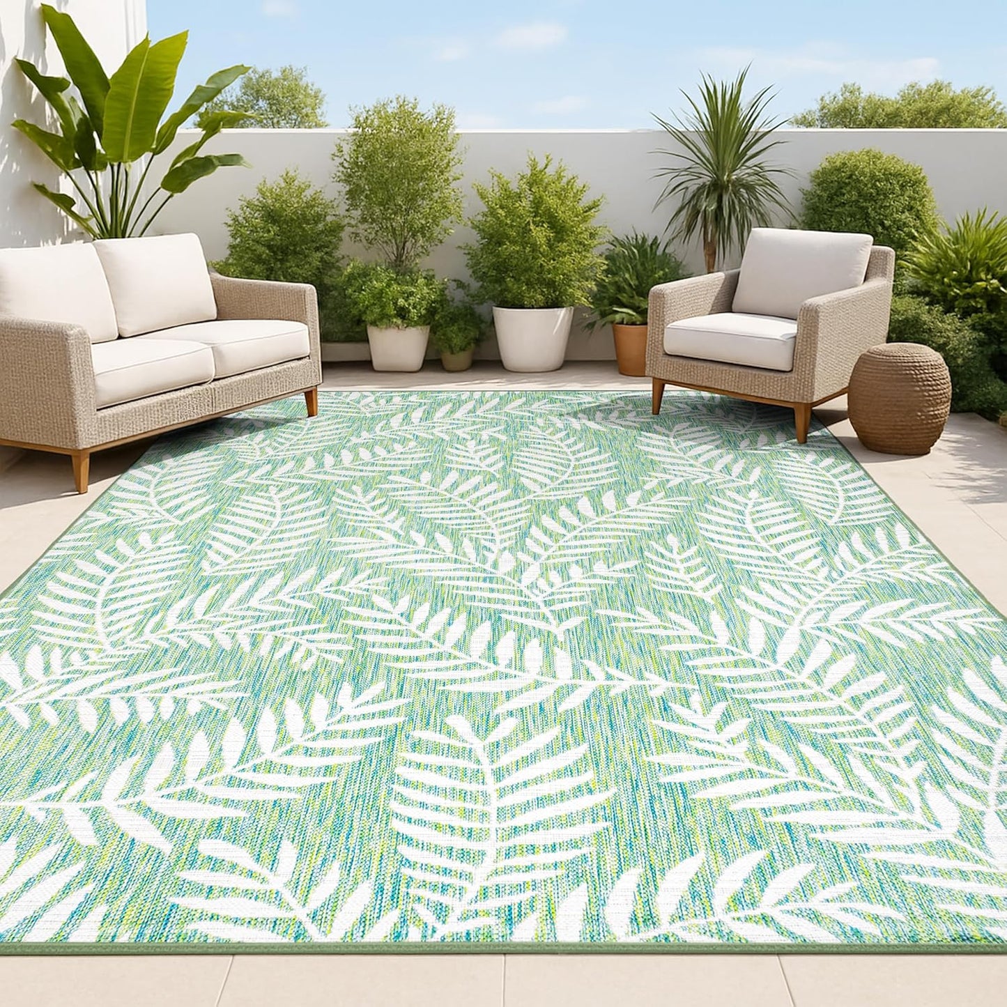 Alfombra área 4x6ft crema/verde para patio exterior