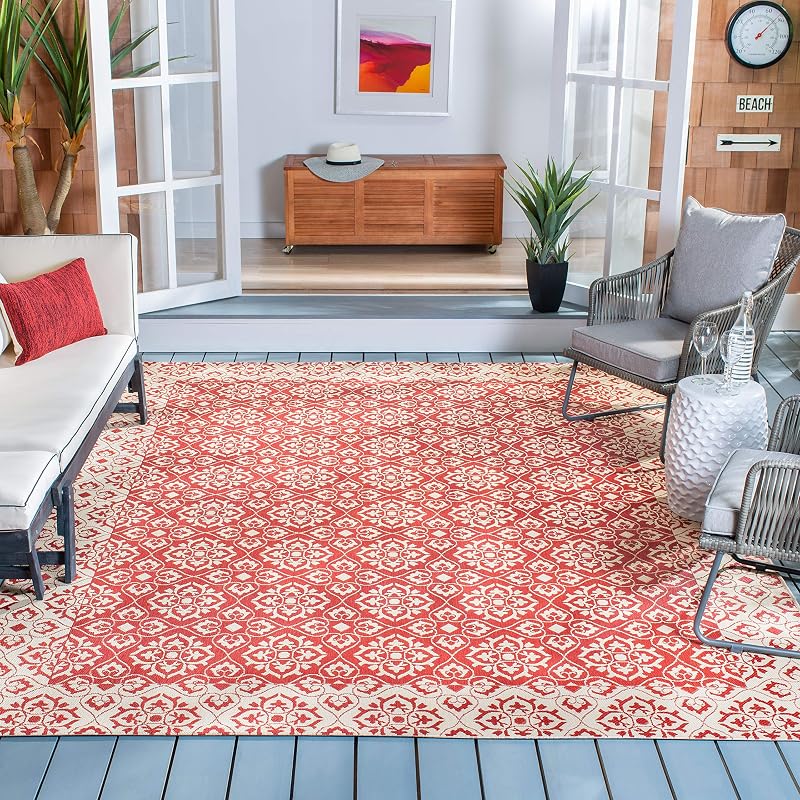 Alfombra cuadrada 7ft rojo crema interiores exteriores