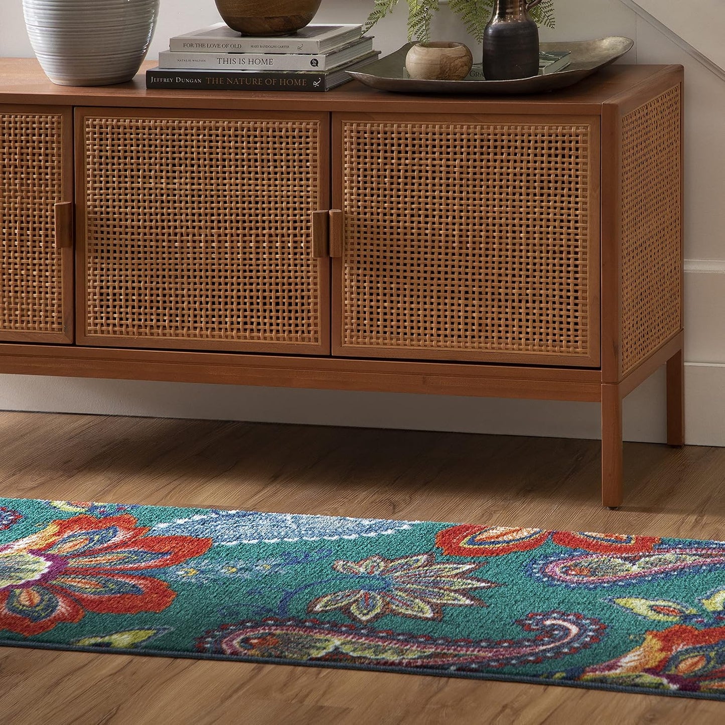 Alfombra decorativa floral azul 2x5ft