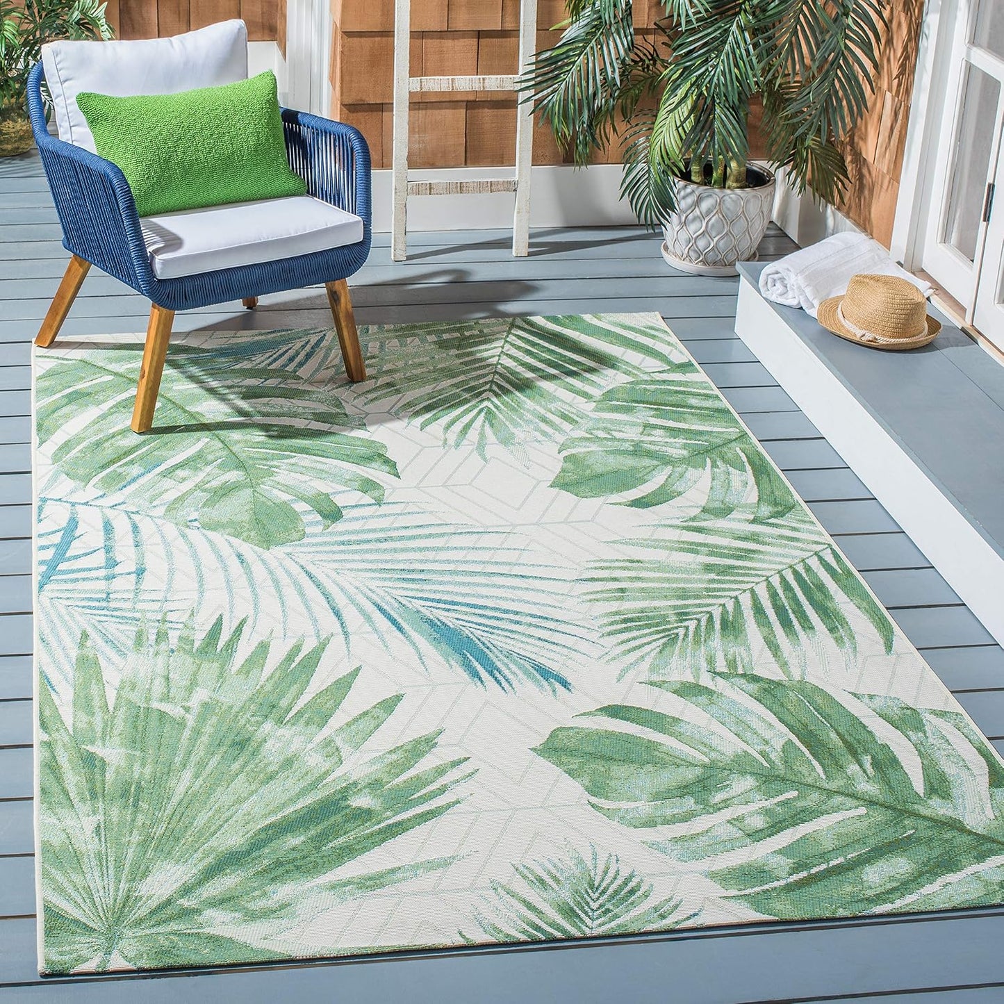 Alfombra lavable exterior 5'3x7'6 verde azulado BAR590X