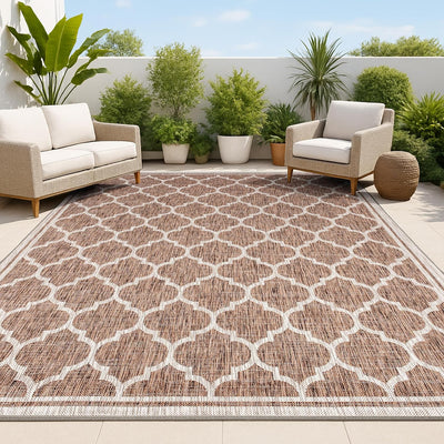 Alfombra marroquí enrejada 4x6 color espresso/taupe para patio