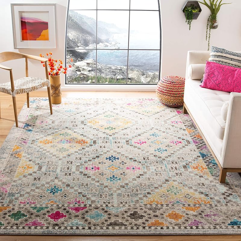 Alfombra área 9x12ft diseño bohemio gris amarillo no pelusa